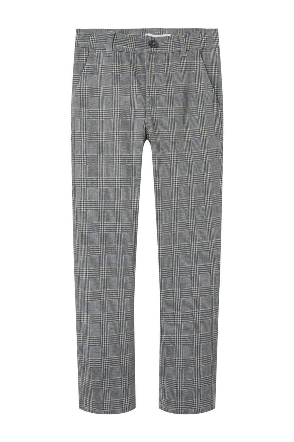 Beige en lichtgrijze jongens NAME IT KIDS geruite slim fit broek van polyester met regular waist