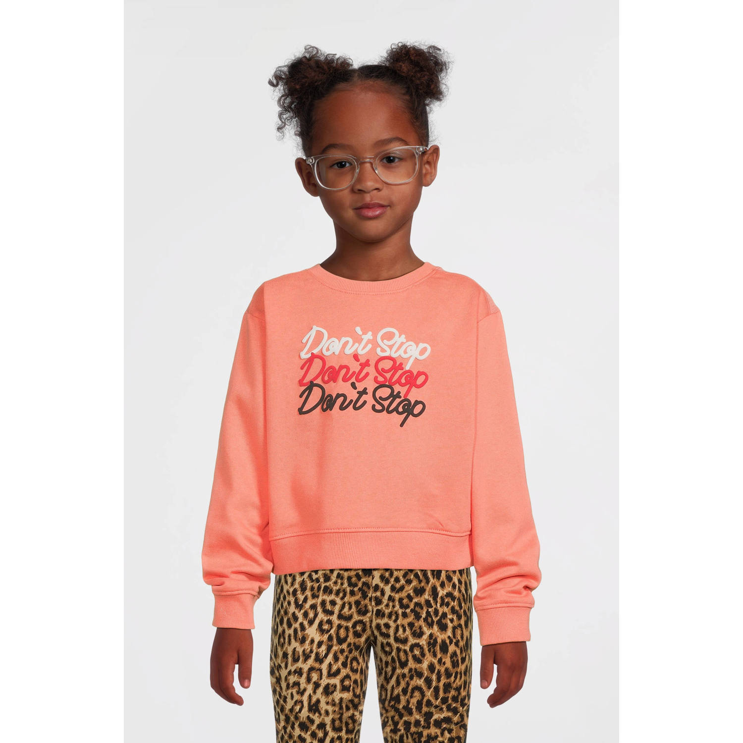 Name it KIDS sweater NKFNONNA met tekst koraaloranje Tekst 134 140