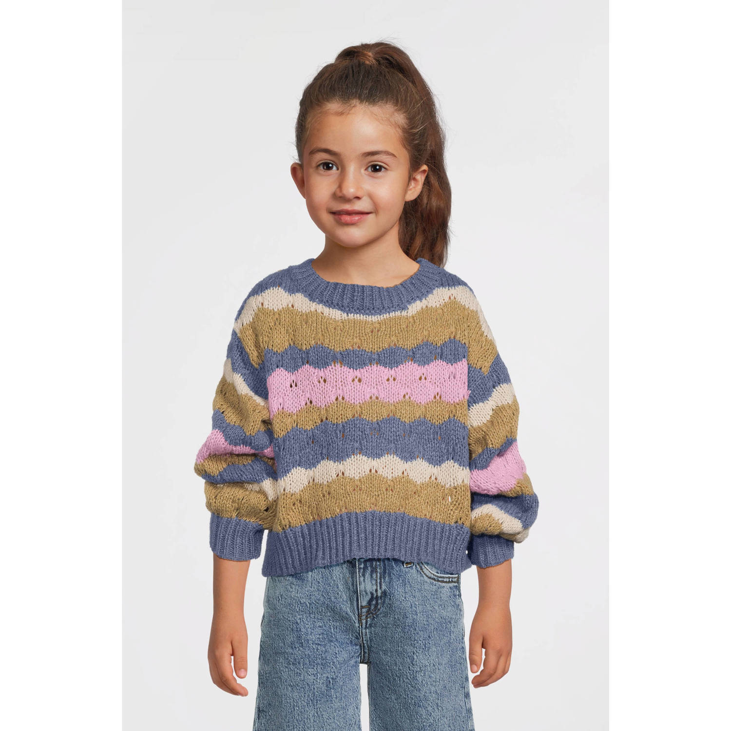 Name it KIDS gebreide trui blauw Meisjes Polyester Ronde hals All over print 122 128