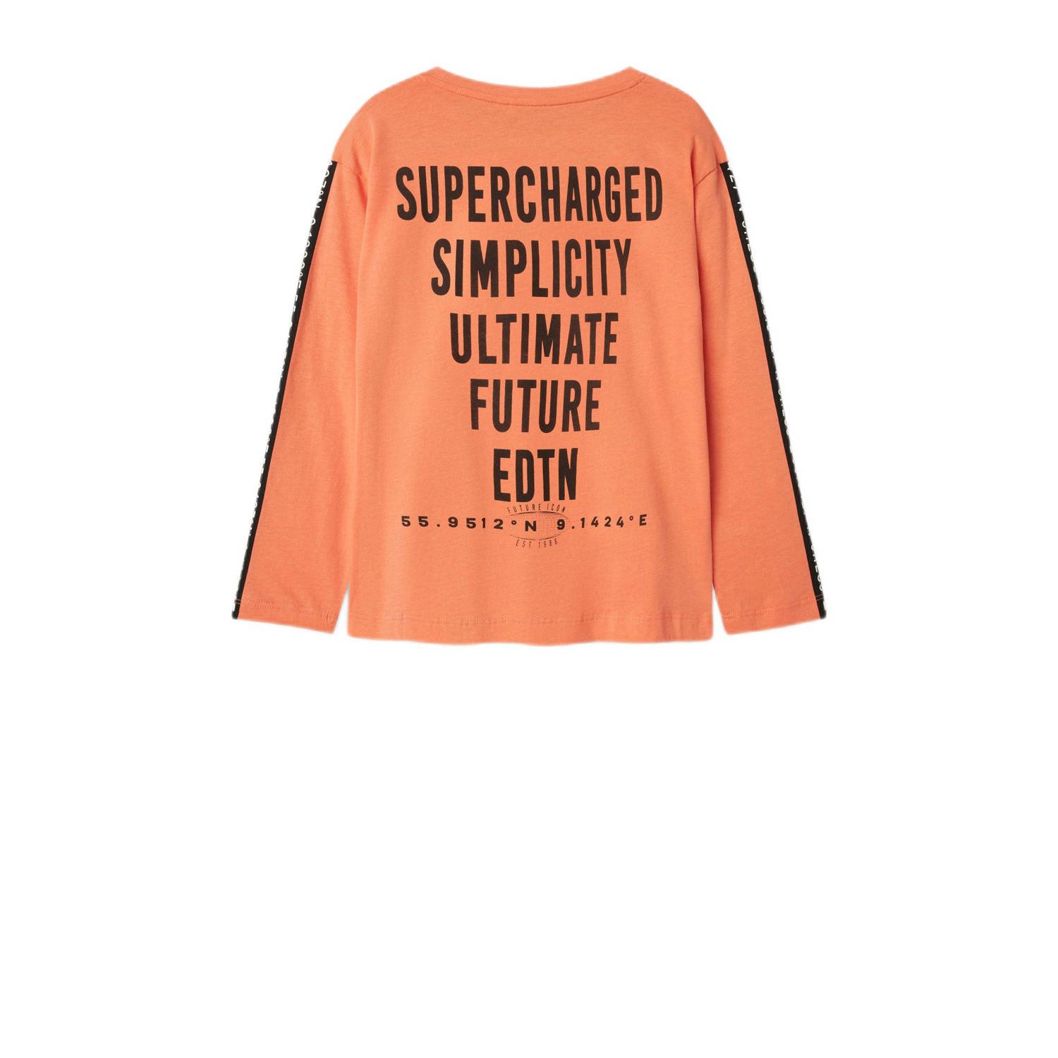 NAME IT KIDS longsleeve NKMNONO met backprint koraaloranje zwart