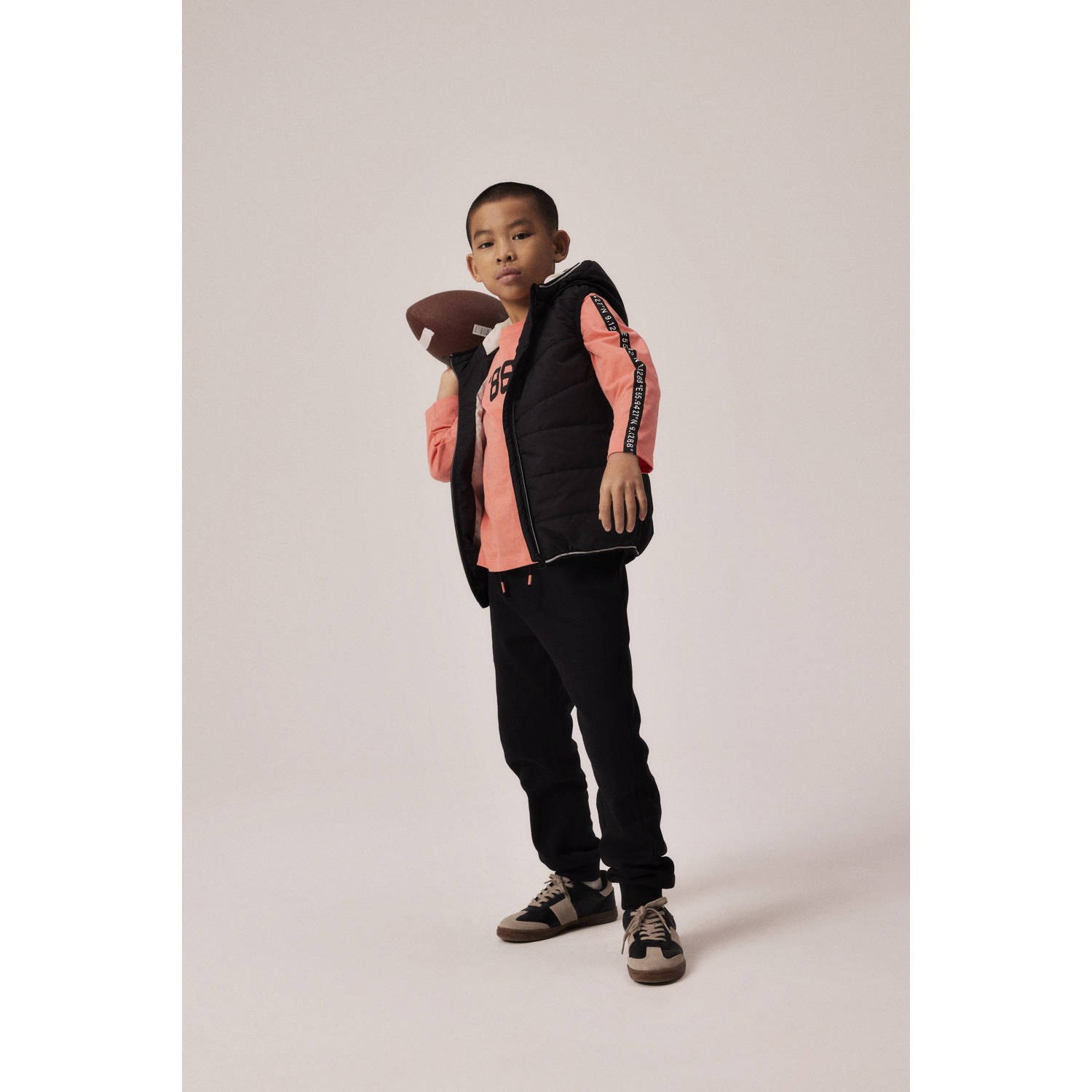 Name it KIDS longsleeve NKMNONO met backprint koraaloranje zwart Jongens Sweat Ronde hals 122 128