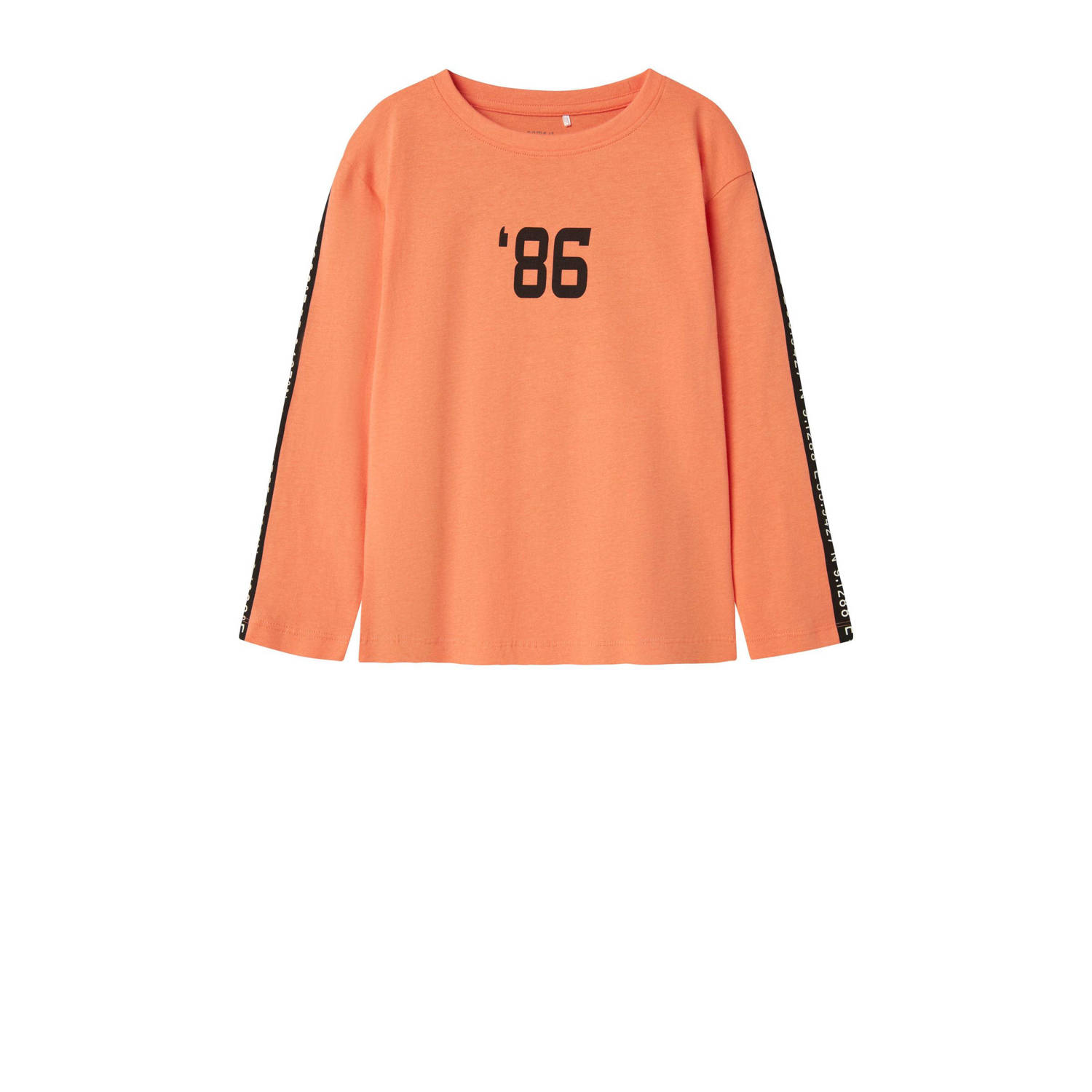 Name it KIDS longsleeve NKMNONO met backprint koraaloranje zwart Jongens Sweat Ronde hals 122 128