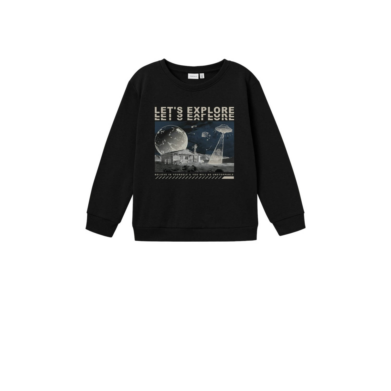 Name it KIDS sweater NKMNYLYDEN met printopdruk zwart Printopdruk 134 140