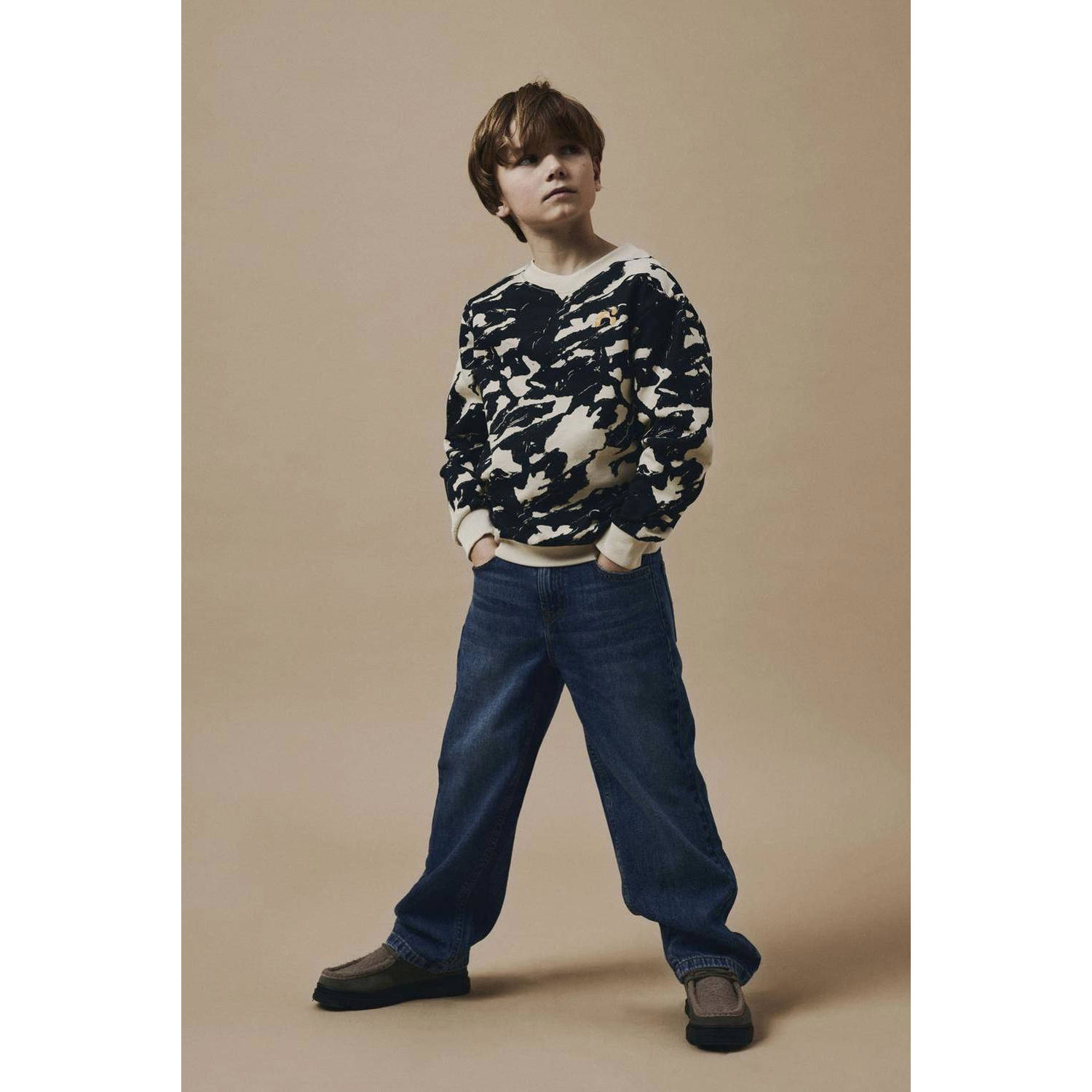 NAME IT KIDS sweater NKMNIFINGO met all over print zand zwart