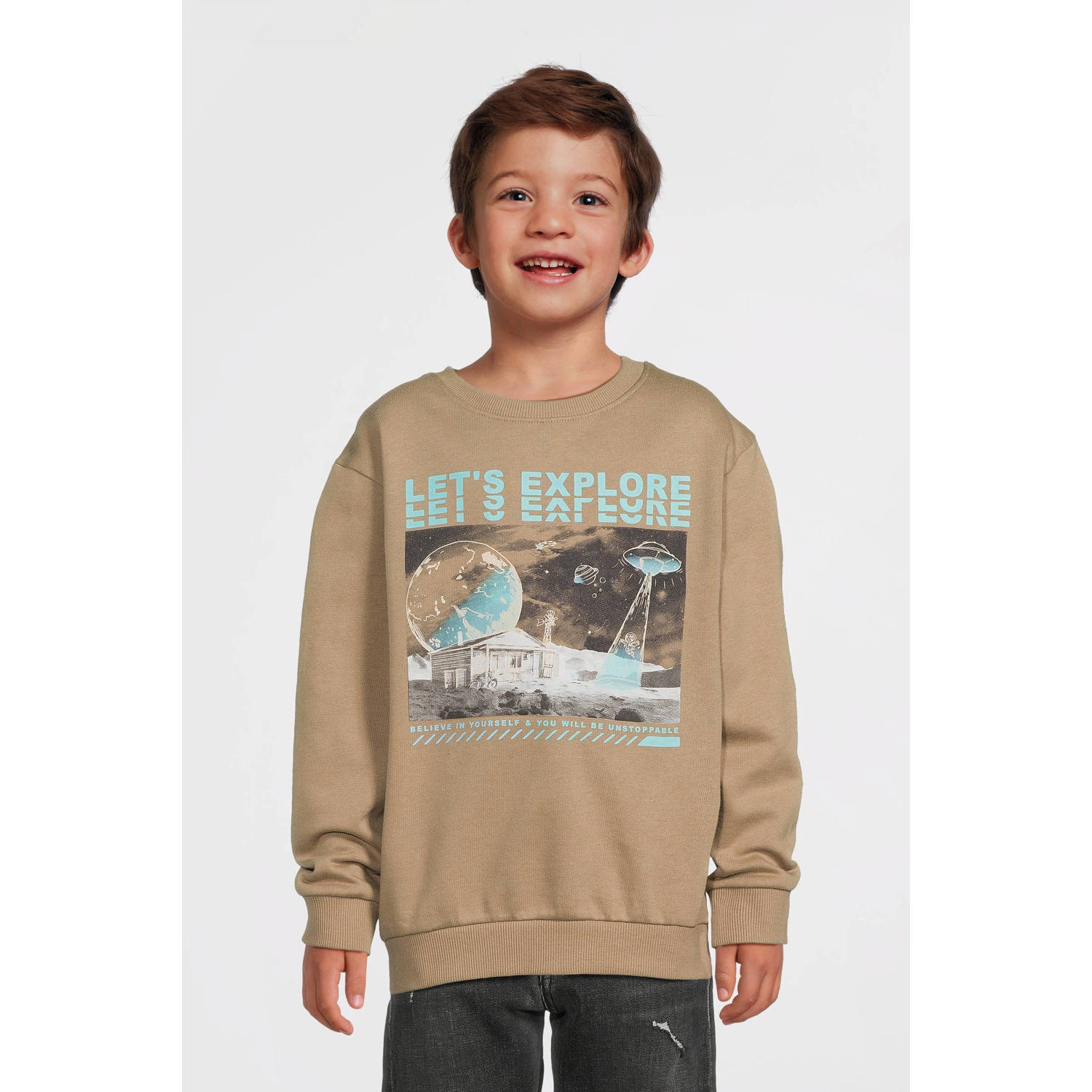 NAME IT KIDS sweater NKMNYLYDEN met printopdruk lichtbruin