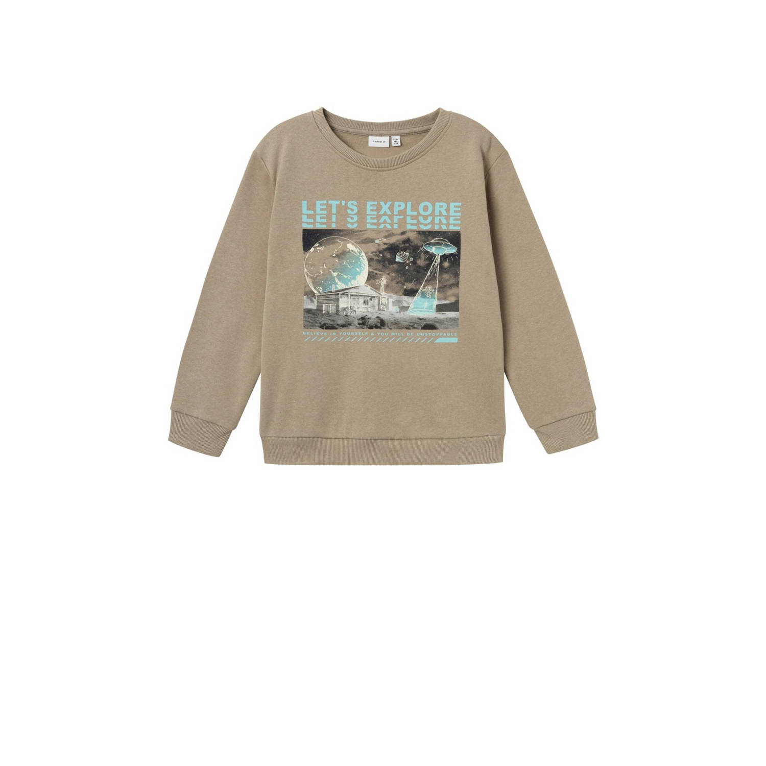 Name it KIDS sweater NKMNYLYDEN met printopdruk lichtbruin Printopdruk 134 140