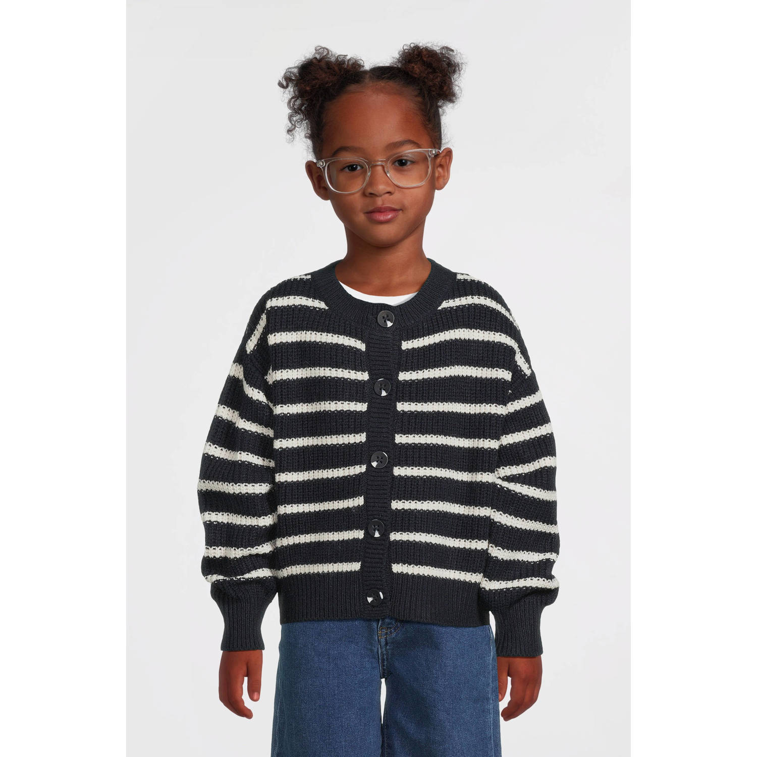 Name it KIDS gestreept vest NKFVERONJA donkerblauw ecru Meisjes Acryl Ronde hals 134 140