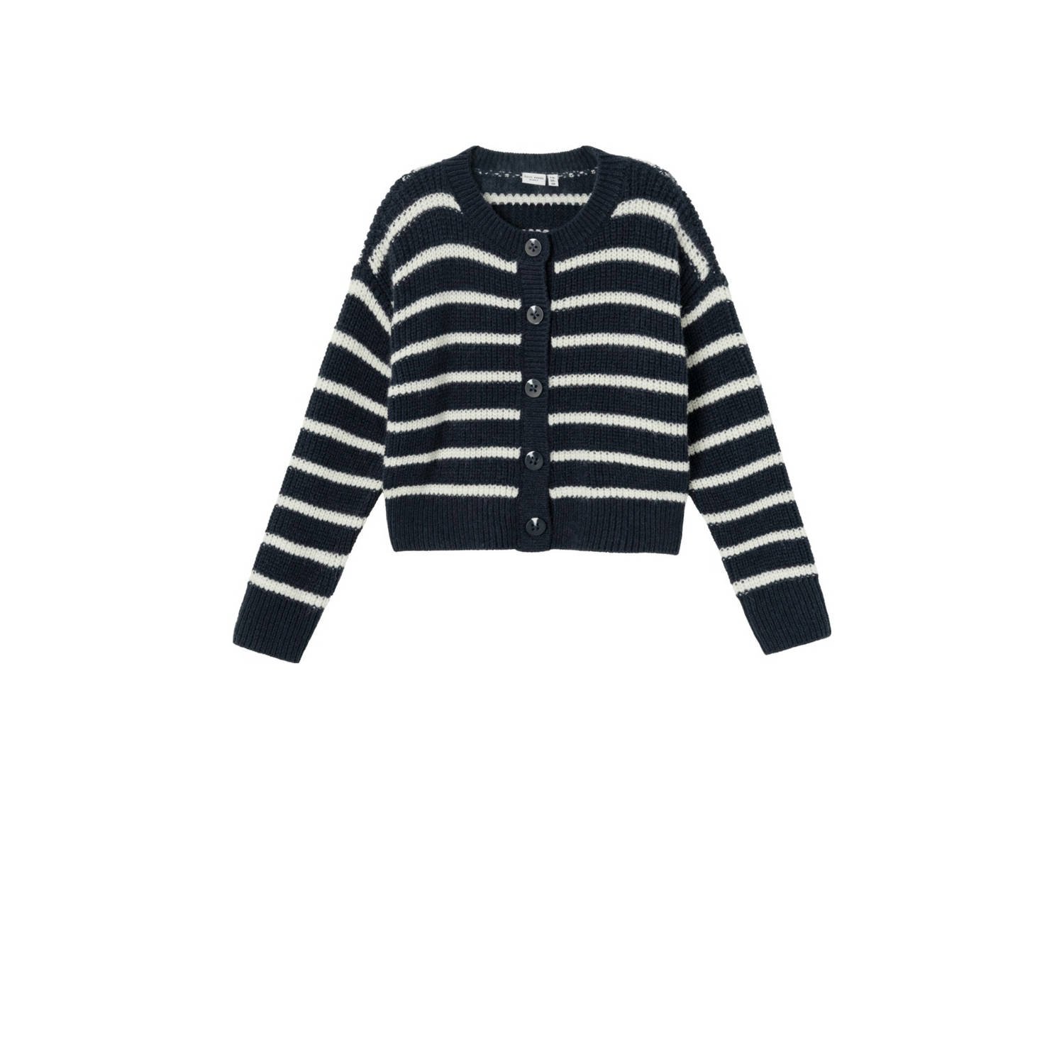 Name it KIDS gestreept vest NKFVERONJA donkerblauw ecru Meisjes Acryl Ronde hals 158 164