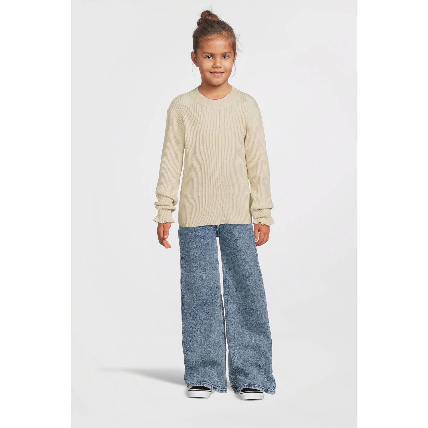 NAME IT KIDS fijngebreide longsleeve NKFVIANNA lichtzand