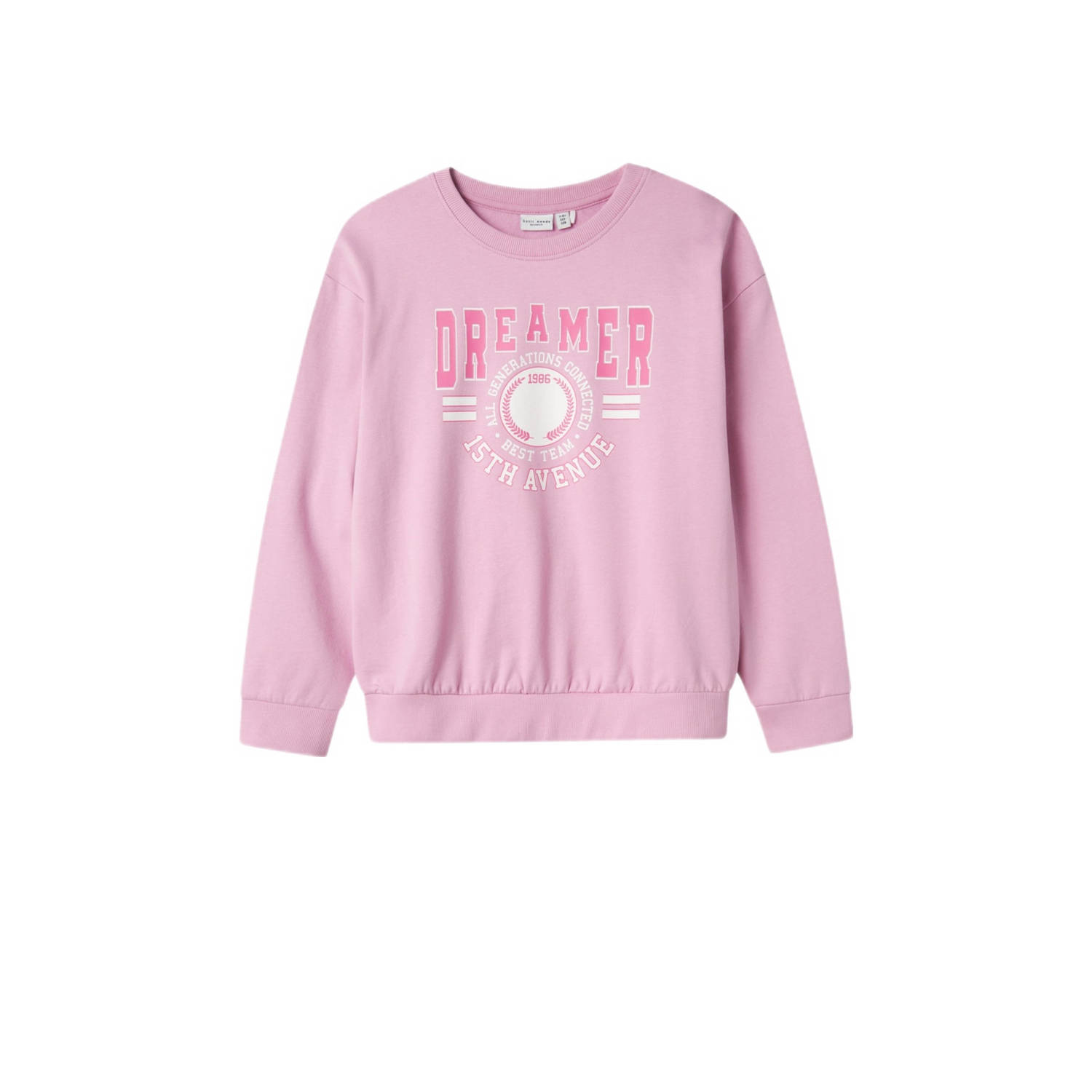 Name it KIDS sweater NKFVILOUI met printopdruk lichtroze Printopdruk 146 152
