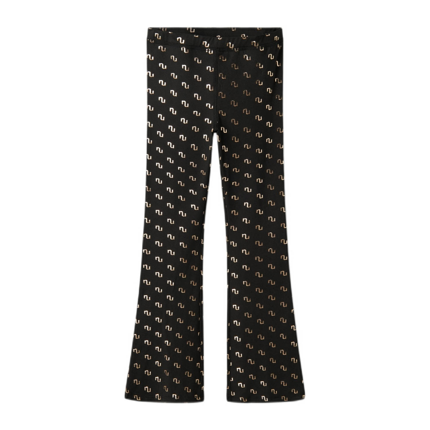 NAME IT KIDS flared broek NKFNIKANEL met all over print zwart goud