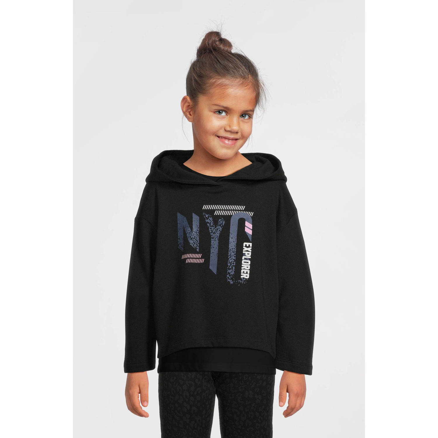 NAME IT KIDS hoodie NKFVIALA met printopdruk zwart
