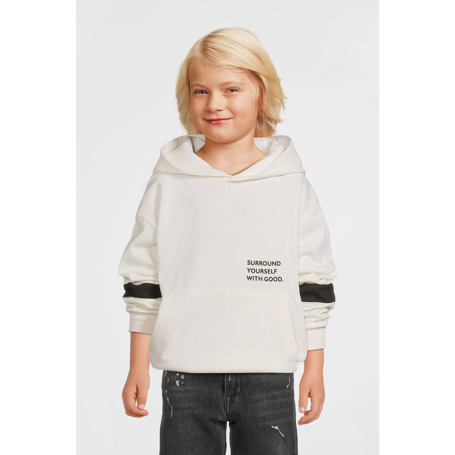 Name it KIDS hoodie ecru Trui Jongens Sweat Capuchon Backprint 122 128