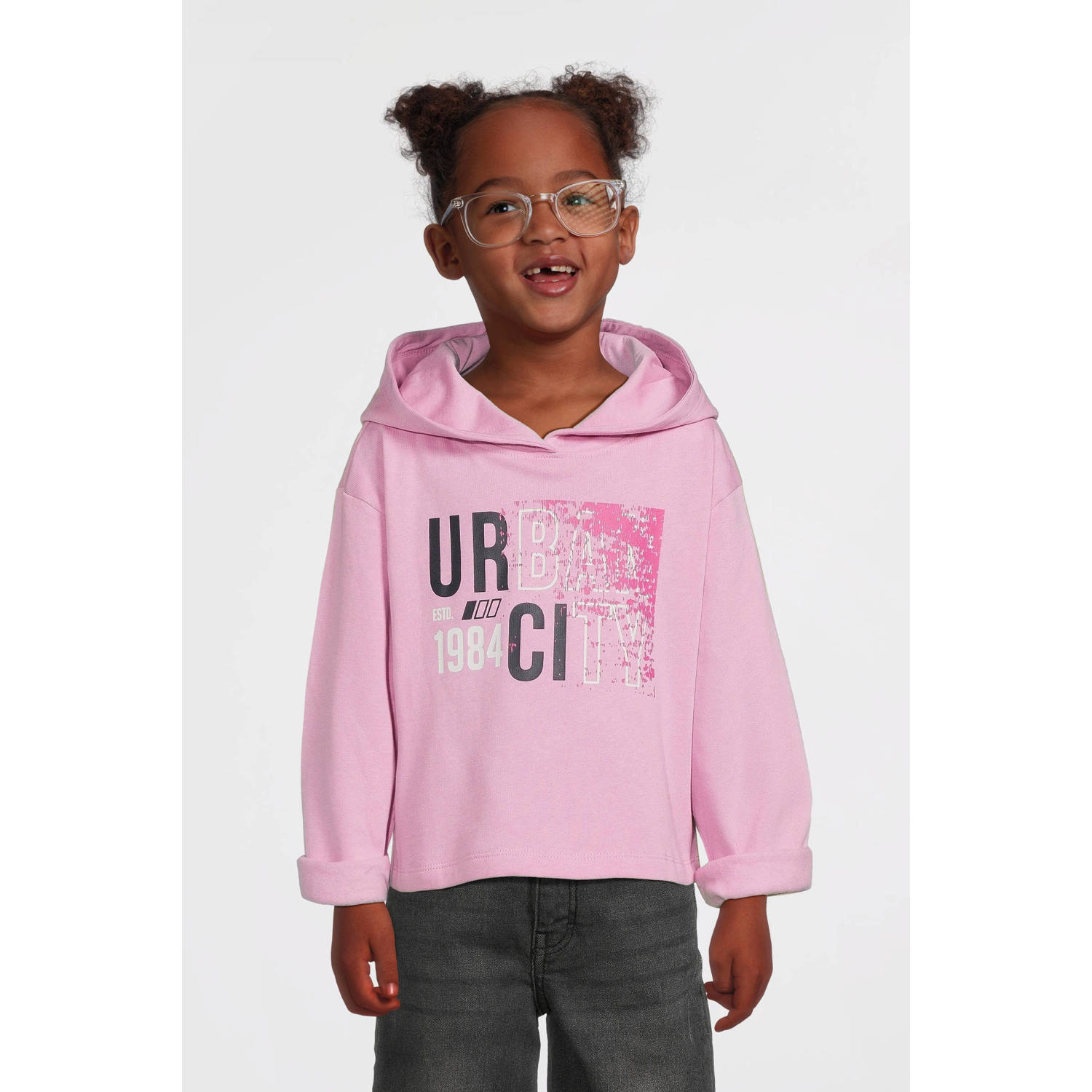 NAME IT KIDS hoodie NKFVIALA met printopdruk roze