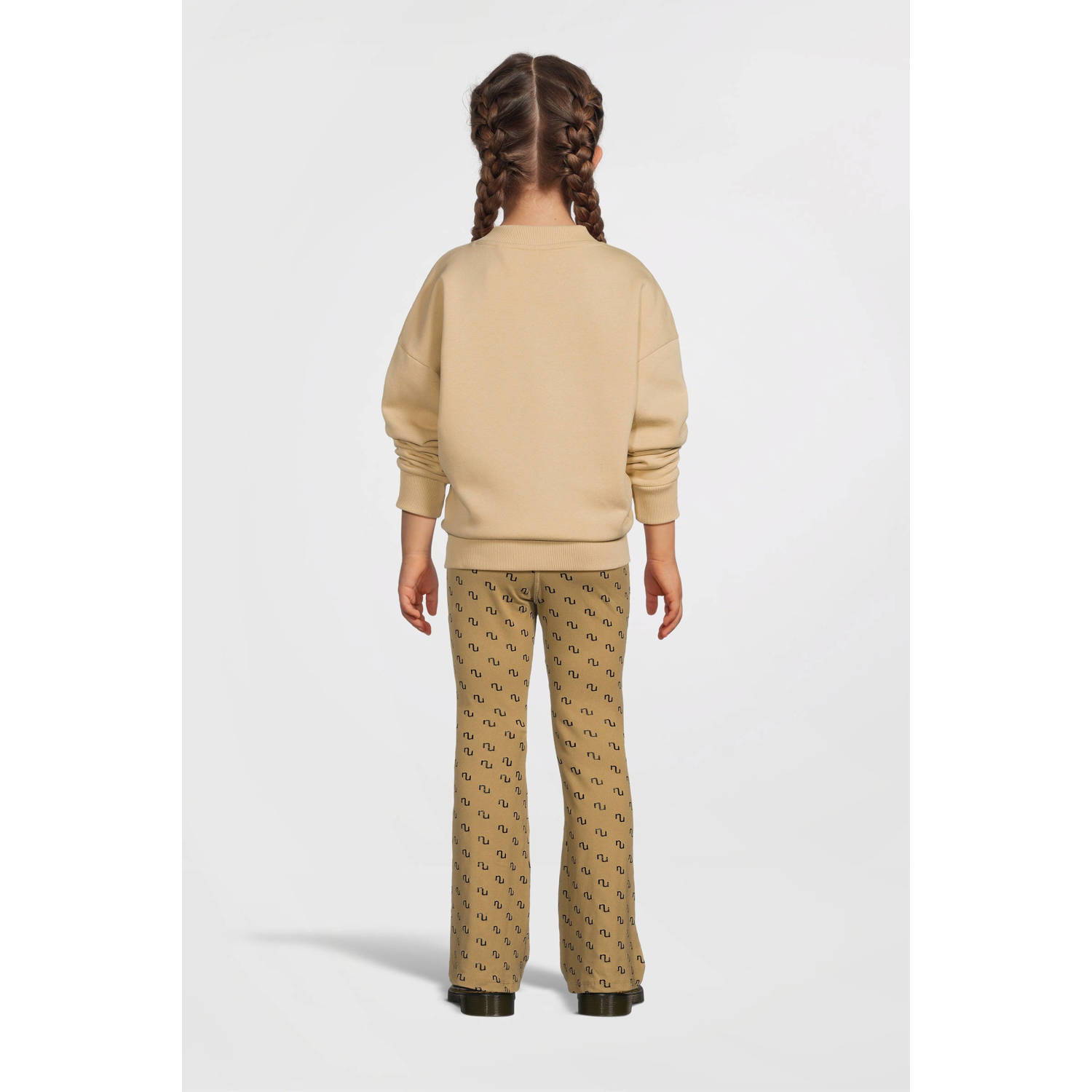 NAME IT KIDS flared broek NKFNIKANEL met all over print mosterd zwart