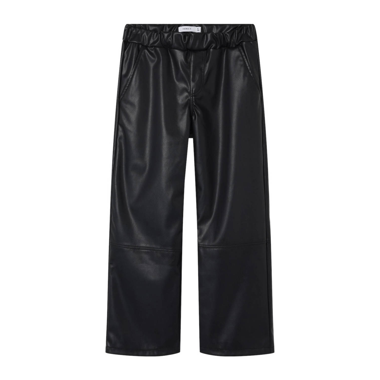 NAME IT KIDS imitatieleren wide leg broek NKFNUPU zwart