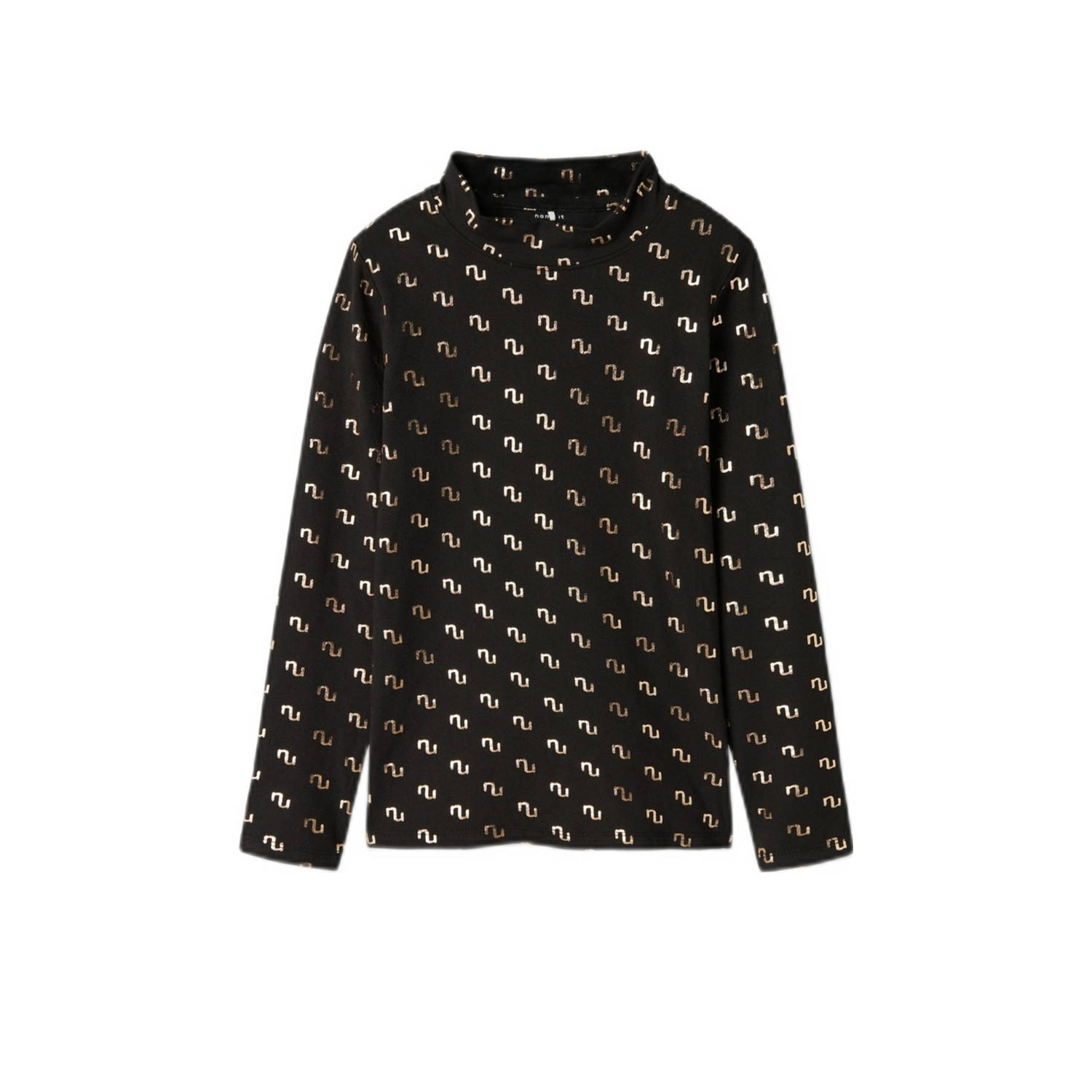 Name it KIDS longsleeve NKFNIKANEL met all over print zwart goud Meisjes Polyester Opstaande kraag 146 152