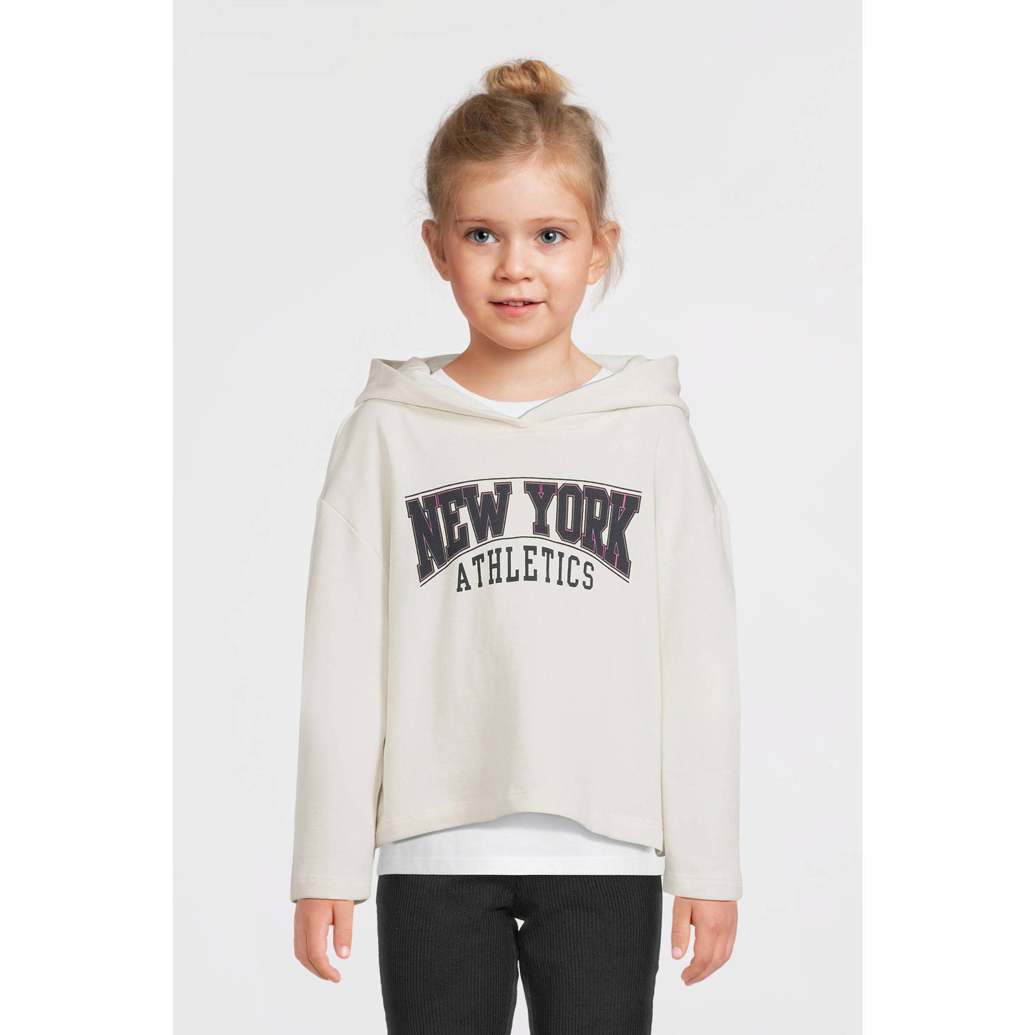 NAME IT KIDS hoodie NKFVIALA met printopdruk ecru