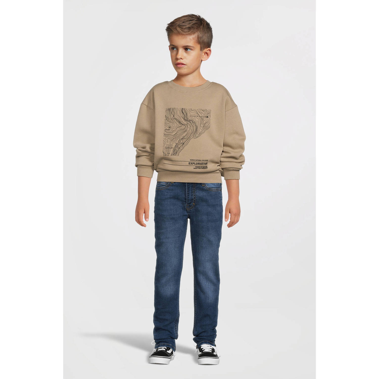 NAME IT KIDS sweater NKMNEFIKS met printopdruk lichtbruin