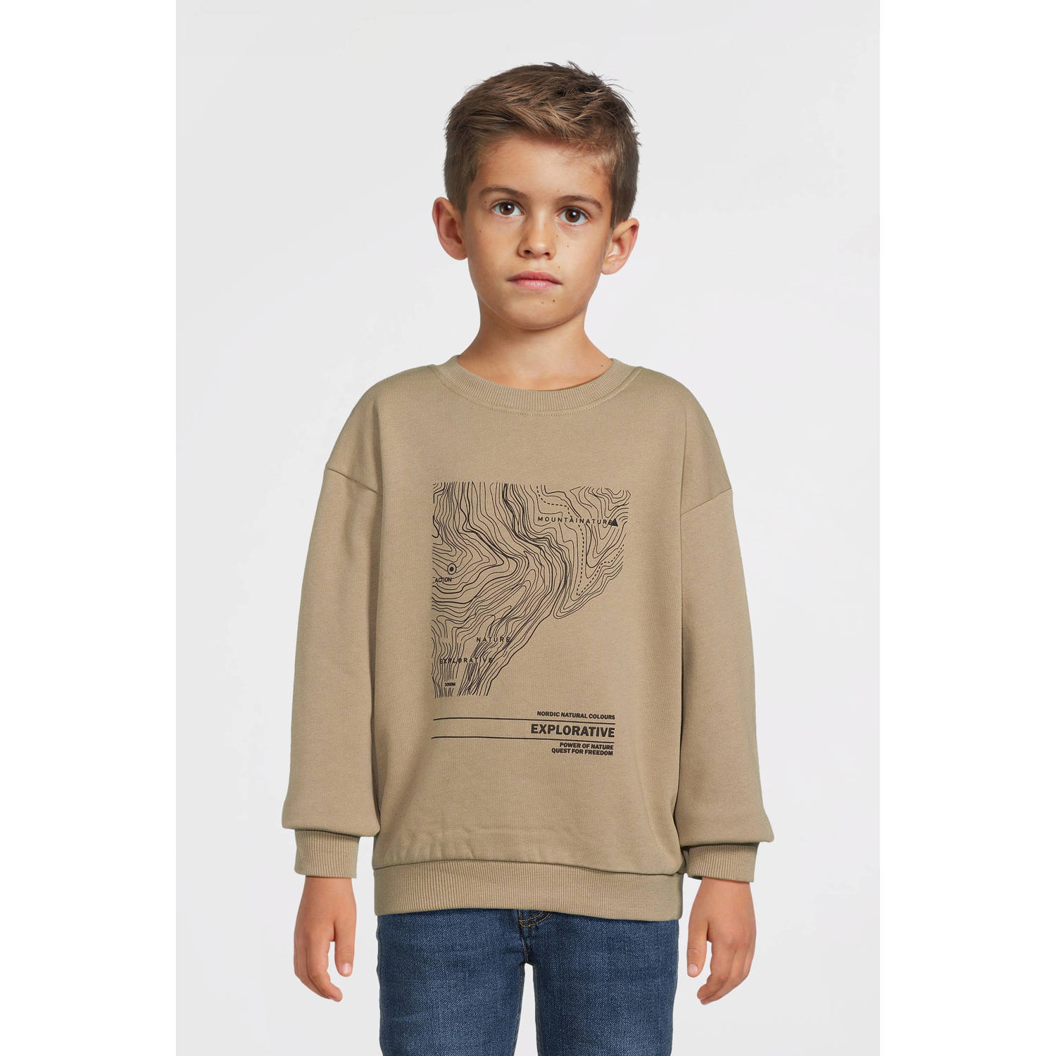Name it KIDS sweater NKMNEFIKS met printopdruk lichtbruin Printopdruk 122 128