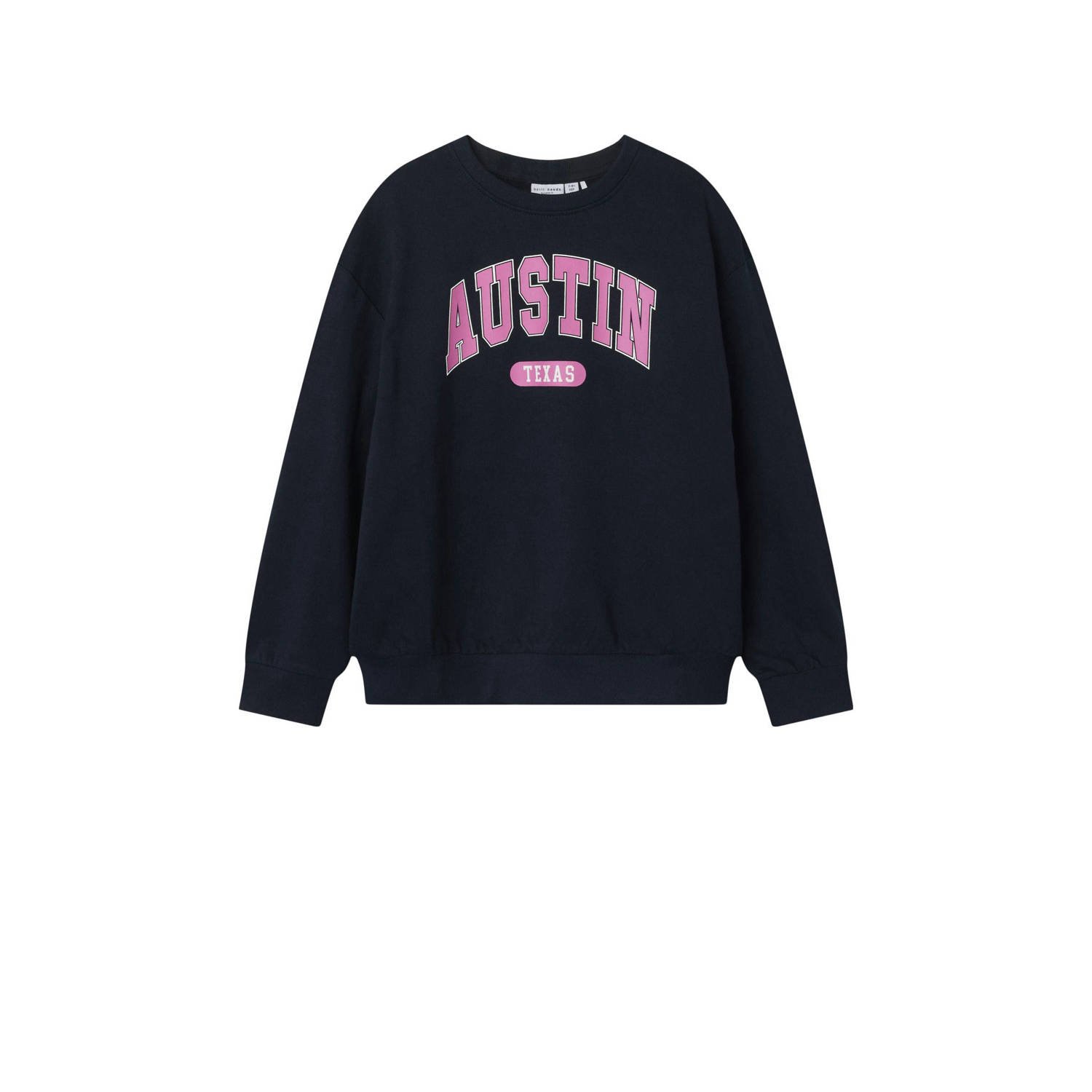NAME IT KIDS sweater NKFVILOUI met printopdruk donkerblauw