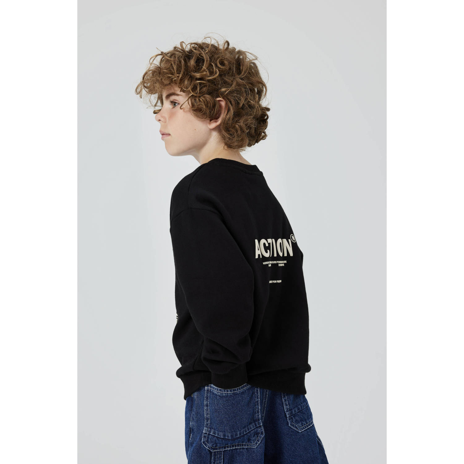 NAME IT KIDS sweater NKMNEFIKS met printopdruk zwart
