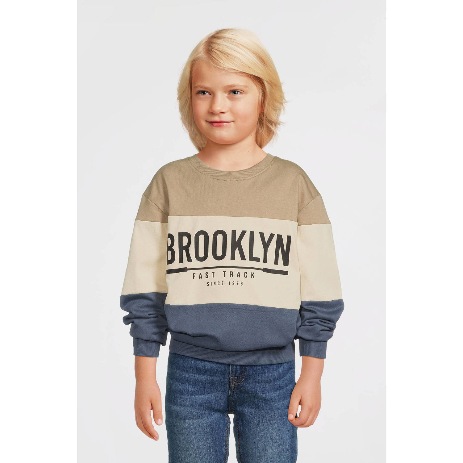 Name it KIDS sweater zand Trui Beige Tekst 116 | Trui van