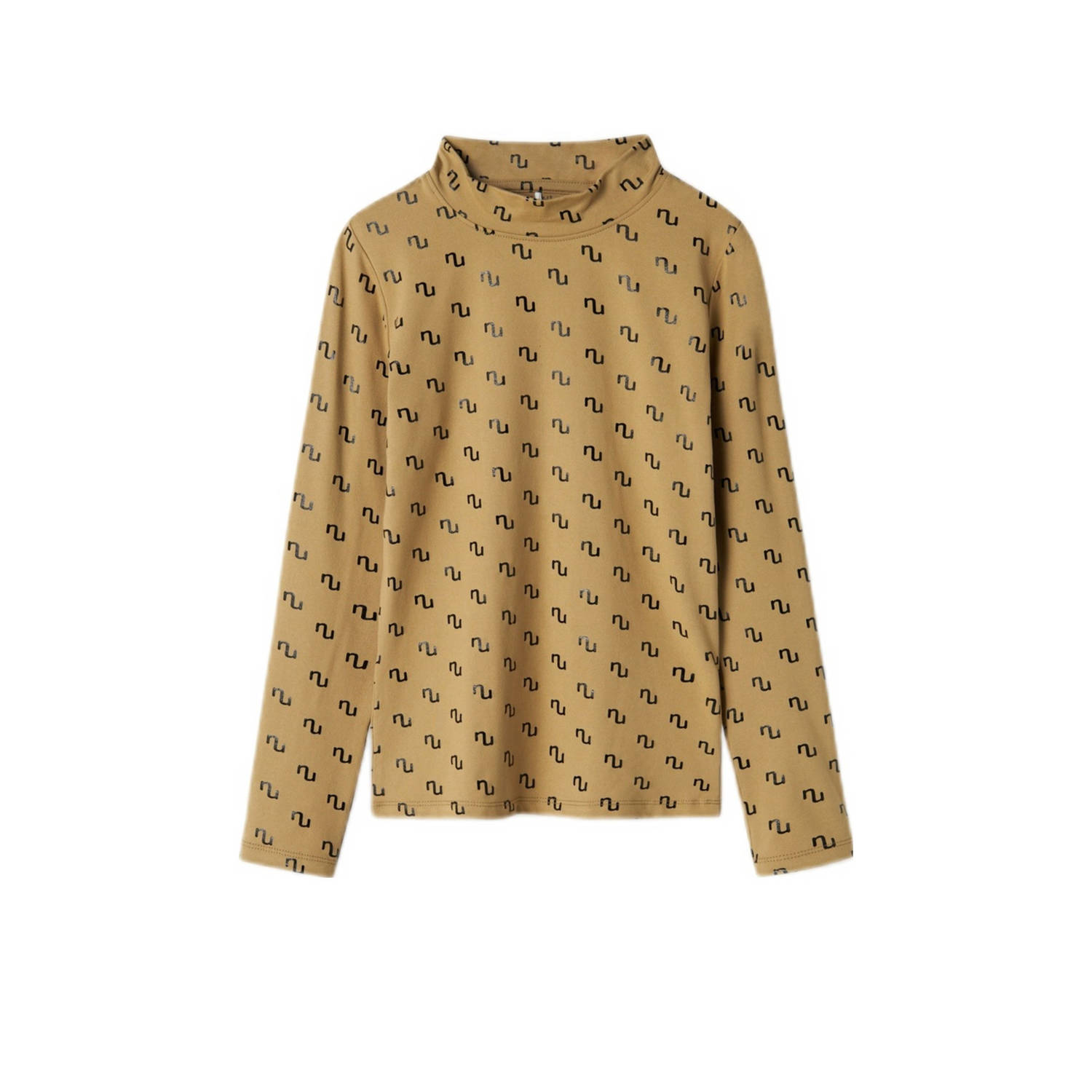 Name it KIDS longsleeve NKFNIKANEL met all over print mosterd zwart Geel Meisjes Polyester Opstaande kraag 122 128