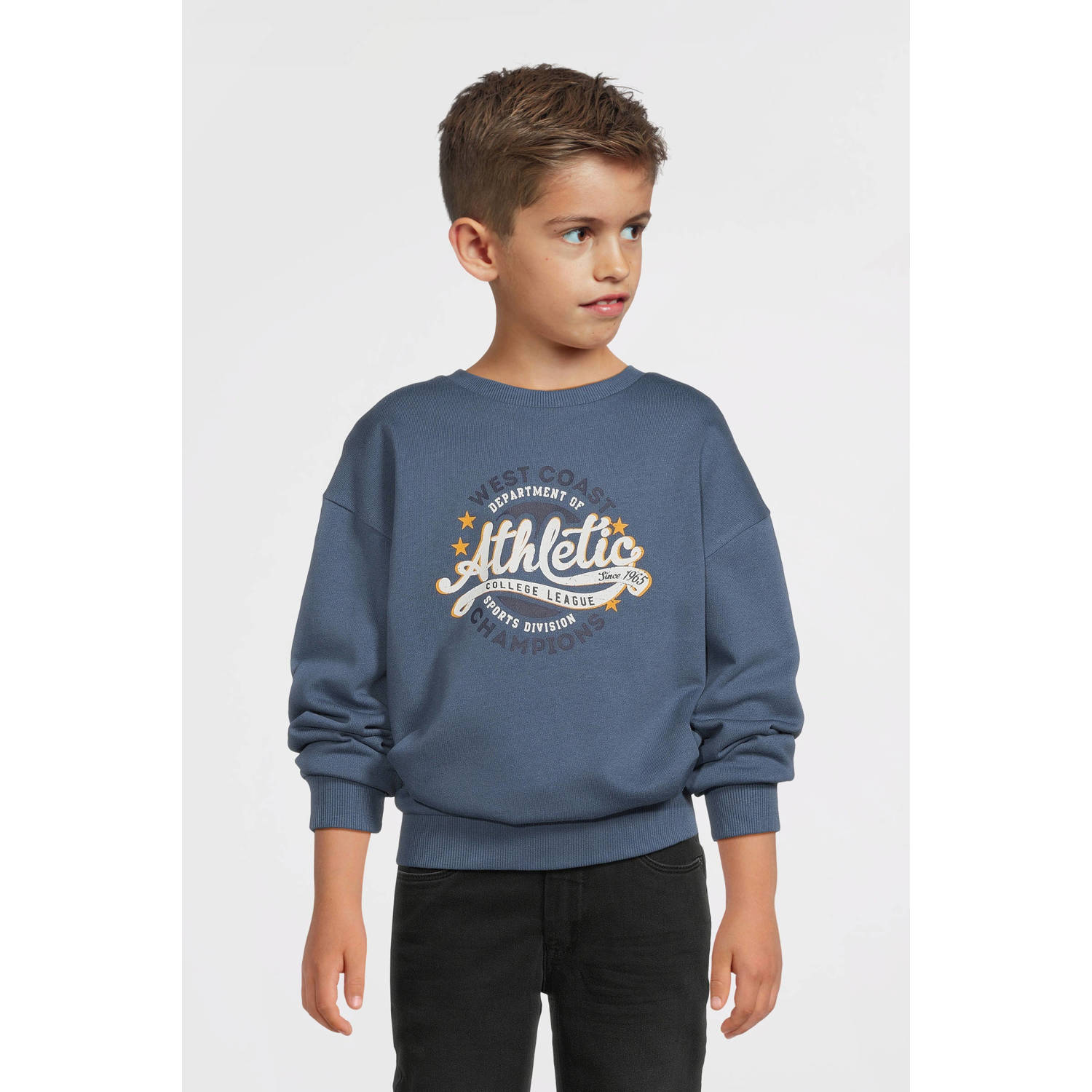 Name it KIDS sweater NKMVILDAR met printopdruk warmblauw Printopdruk 122 128