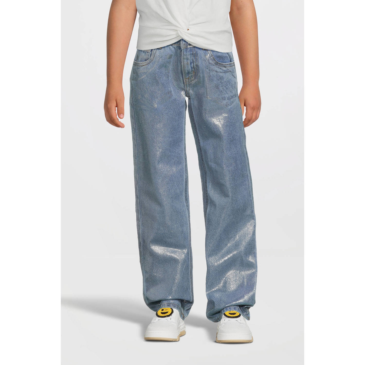 Name it KIDS coated straight fit jeans NKFROSE light blue denim Blauw Effen 152