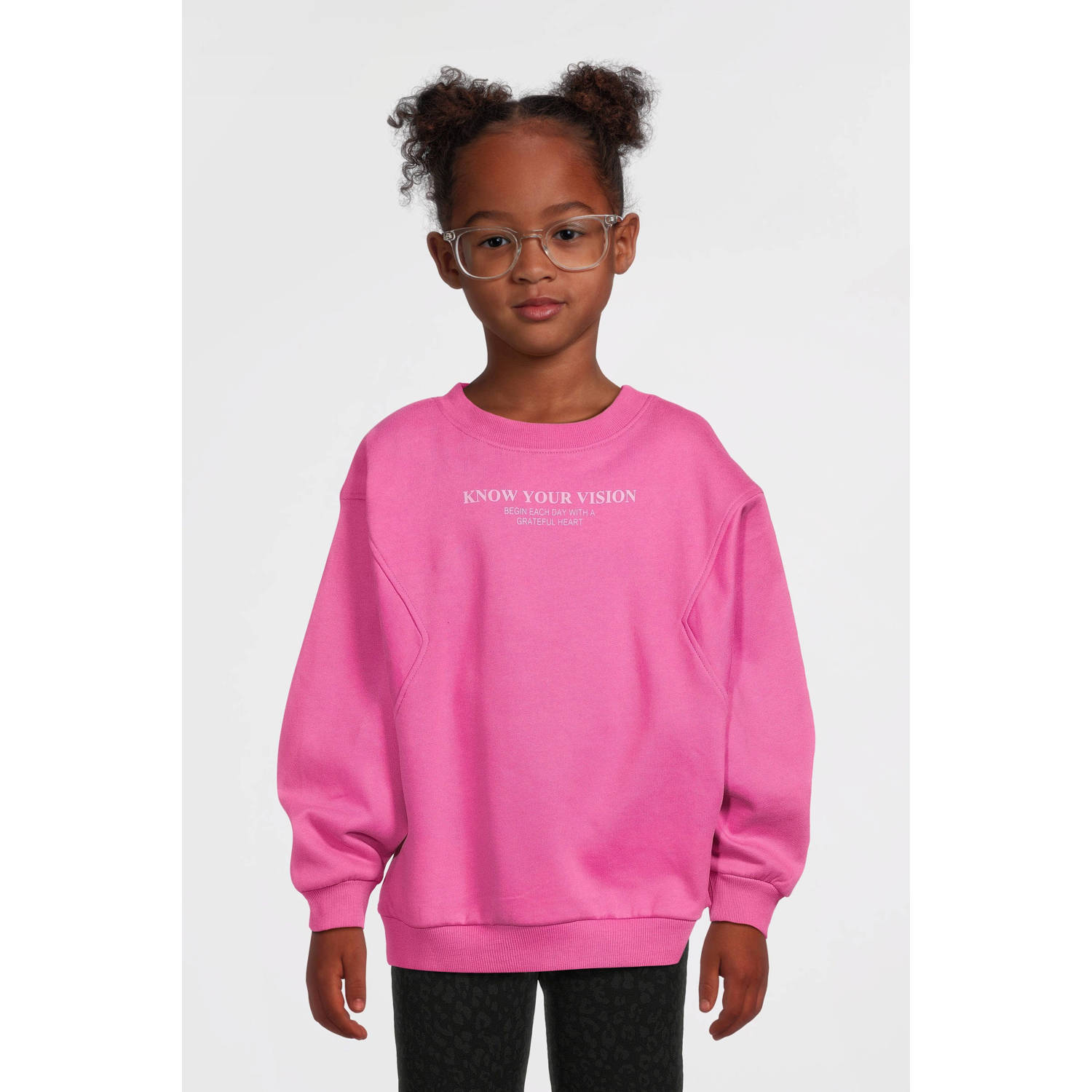 Name it KIDS sweater NKFNAKONN met tekst donkerroze Tekst 158 164