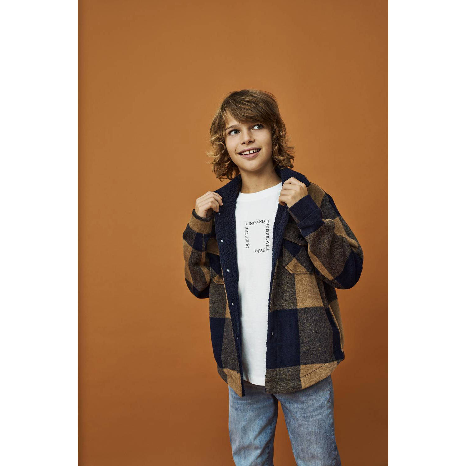 ONLY KIDS BOY overshirt KOBANDY met ruitprint beige zwart
