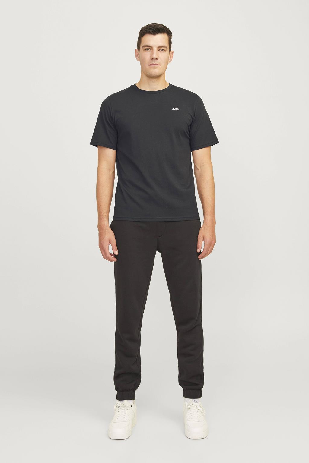 Zwarte heren JJ REBEL regular T-shirt van katoen met logo dessin, korte mouwen en ronde hals