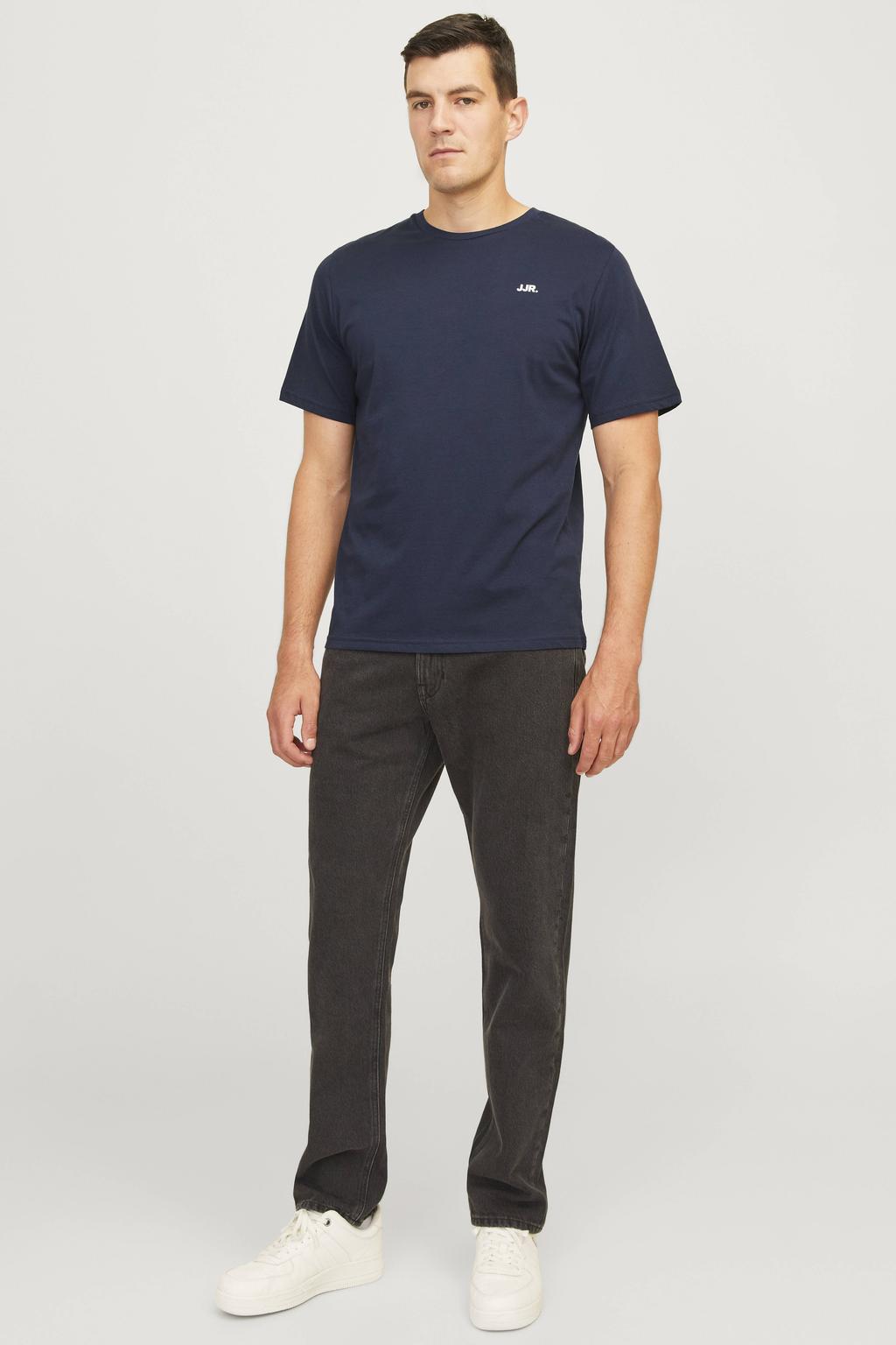 Blauwe heren JJ REBEL regular T-shirt van katoen met logo dessin, korte mouwen en ronde hals