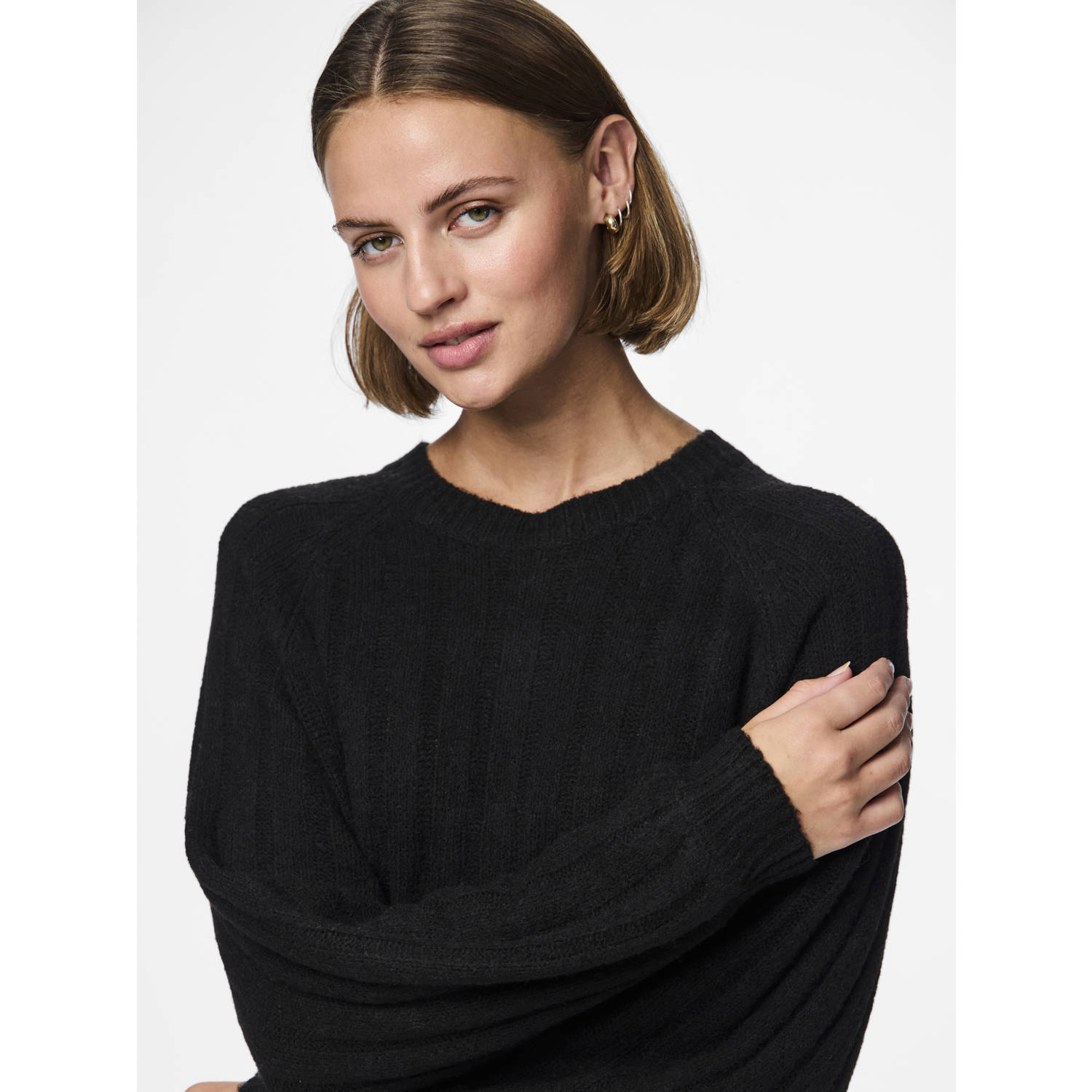 PIECES ribgebreide jurk met wol zwart