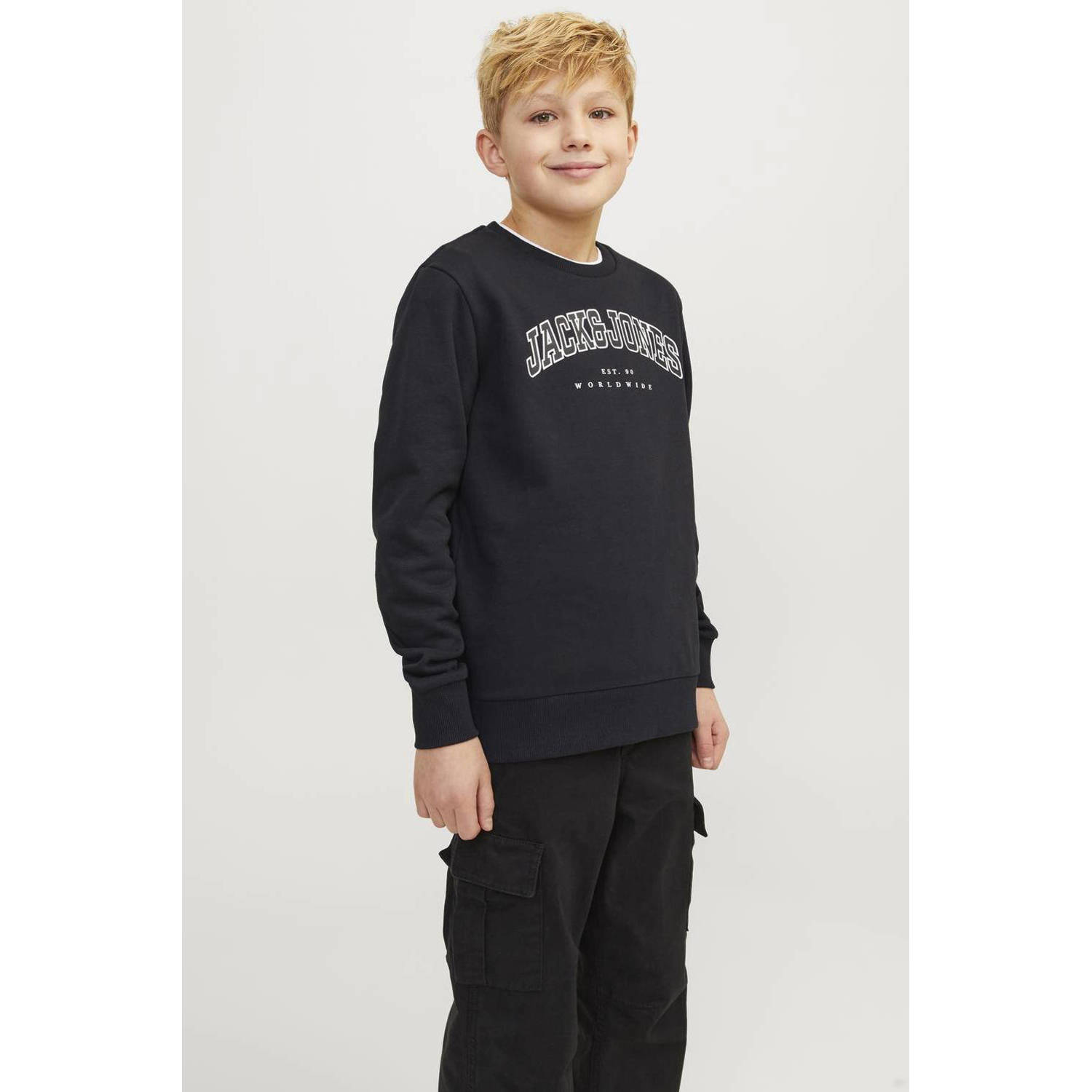 JACK & JONES JUNIOR sweater JJECALEB met logo zwart