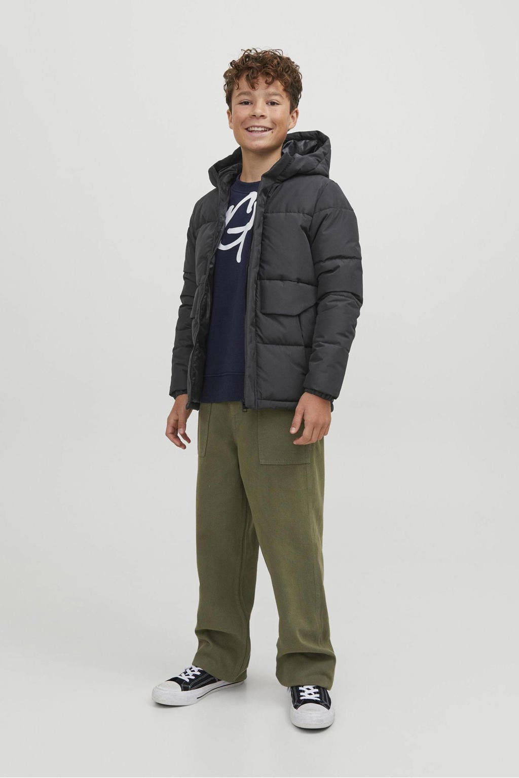 JACK & JONES JUNIOR gewatteerde winterjas JCOSPEED zwart