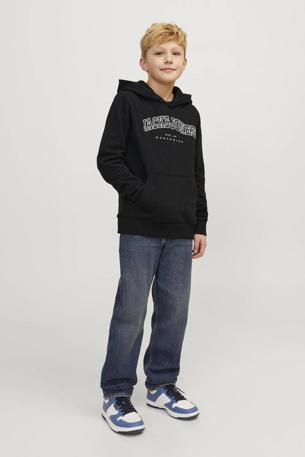 JACK & JONES JUNIOR hoodie JJECALEB VARSITY met logo zwart