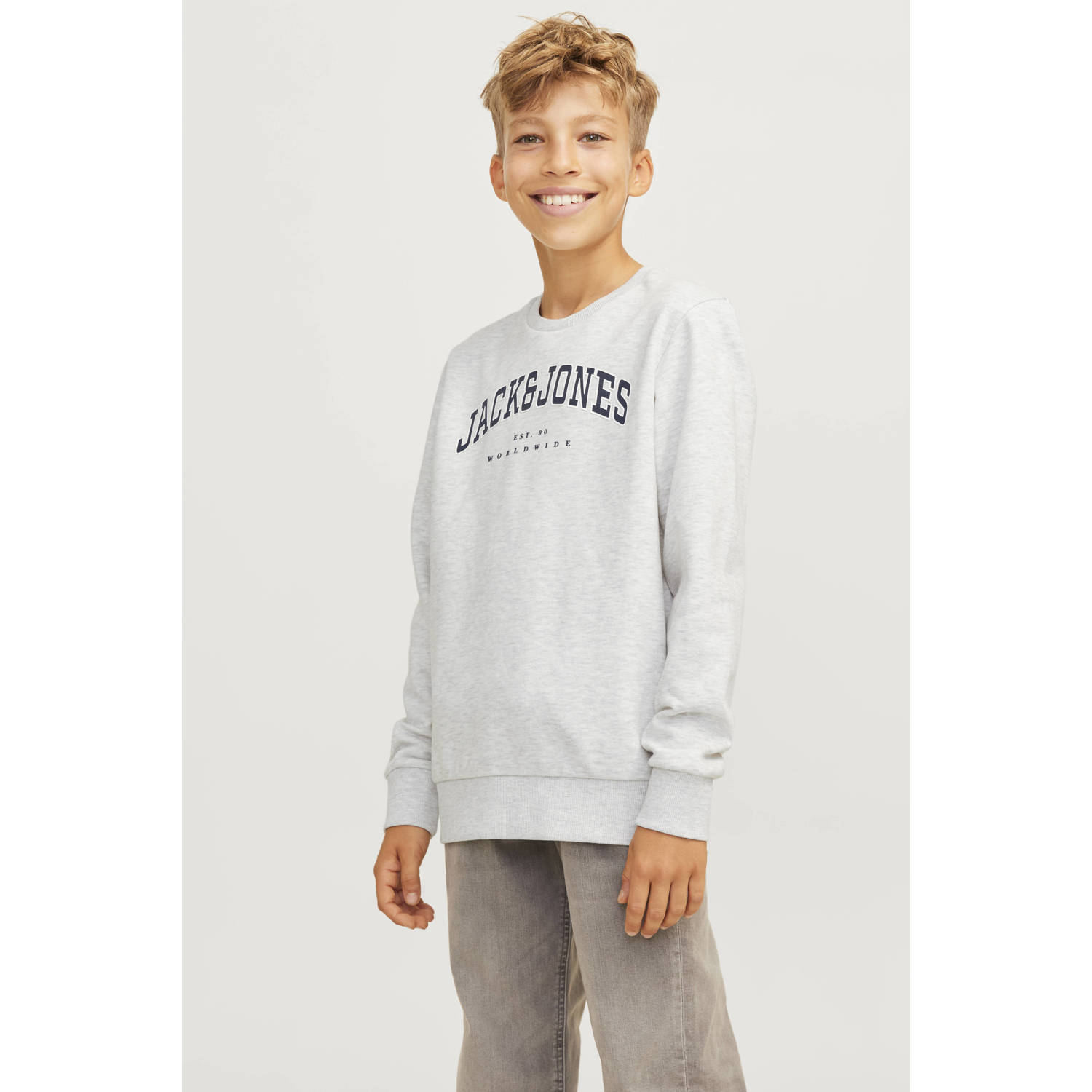 JACK & JONES JUNIOR sweater JJECALEB met logo wit melange