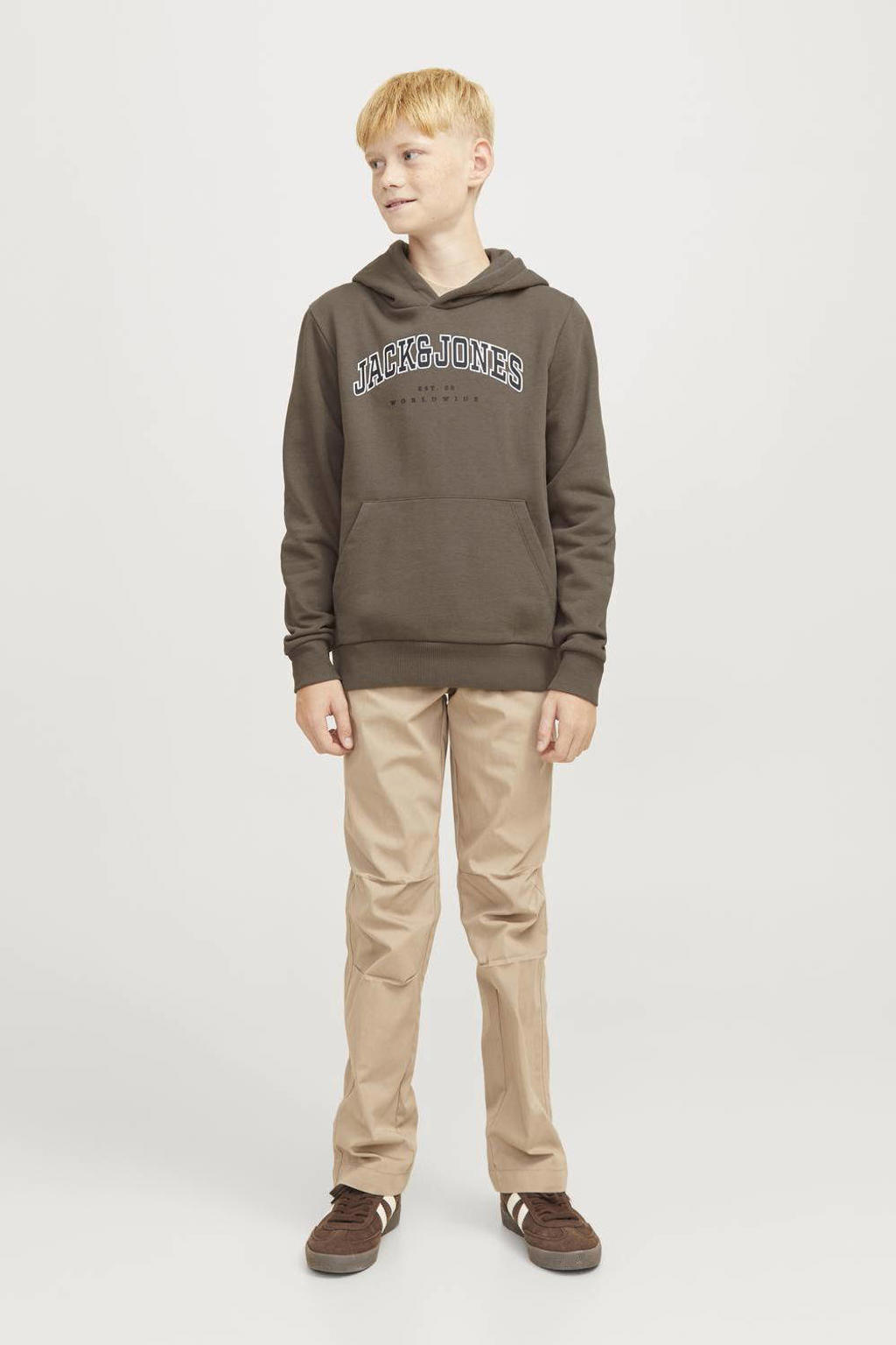 JACK & JONES JUNIOR hoodie JJECALEB VARSITY met logo donkergroen