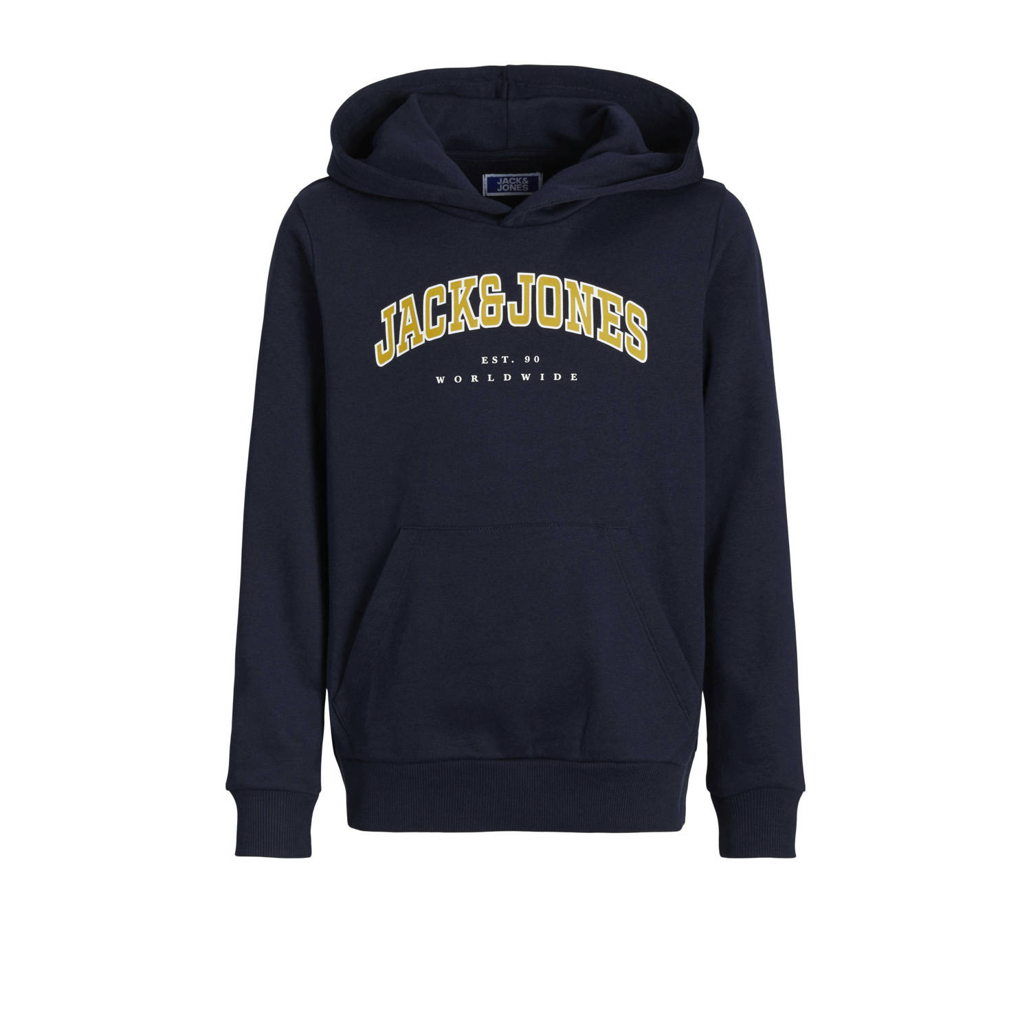 JACK & JONES JUNIOR hoodie JJECALEB VARSITY met logo donkerblauw