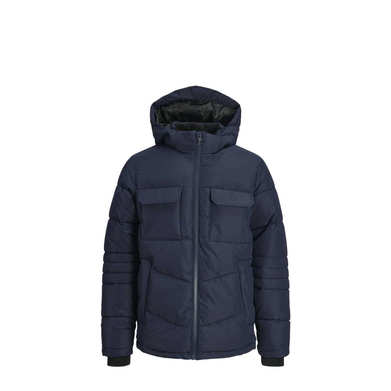 JACK & JONES JUNIOR gewatteerde winterjas JJBUILD donkerblauw