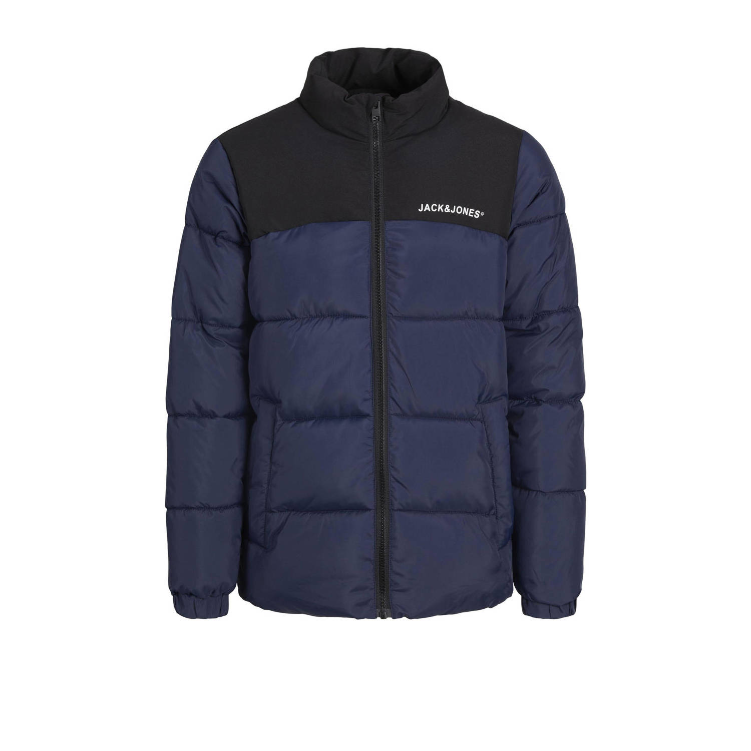 Jack & jones JUNIOR gewatteerde jas donkerblauw zwart Jongens Polyester Opstaande kraag 140