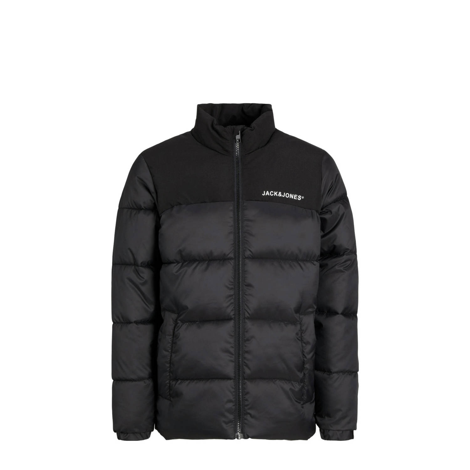 Jack & jones JUNIOR gewatteerde jas zwart Jongens Polyester Opstaande kraag 128