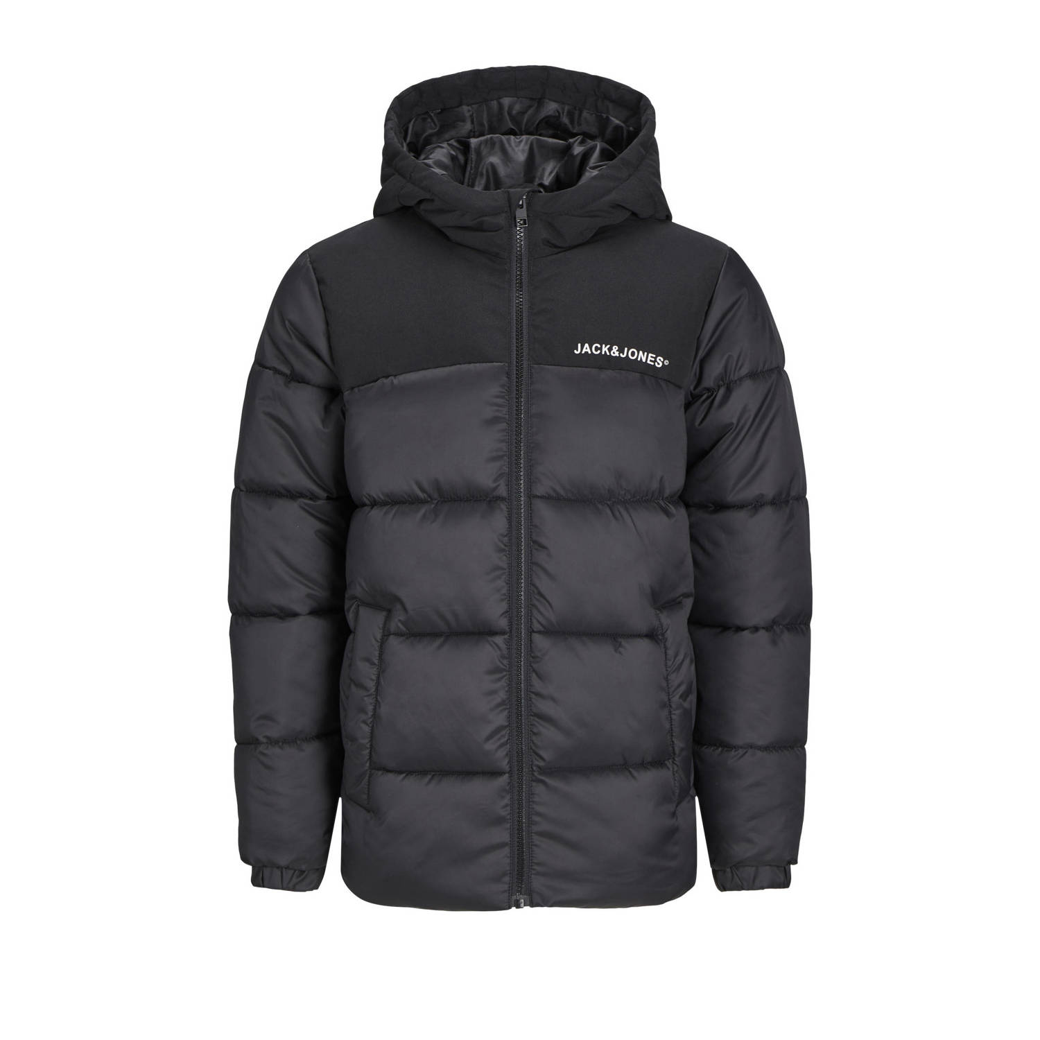 Jack & jones JUNIOR gewatteerde jas zwart Jongens Polyester Capuchon Meerkleurig 128