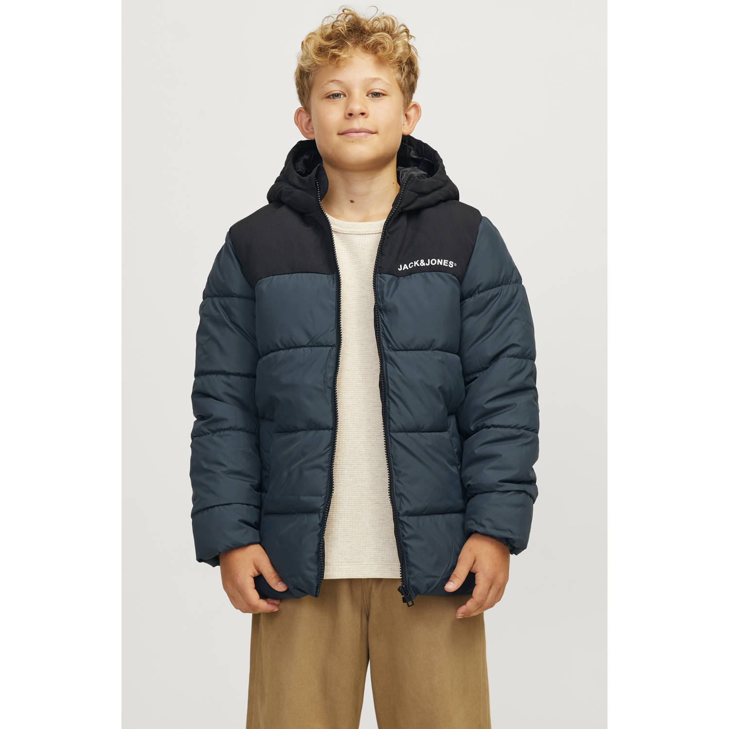JACK & JONES JUNIOR gewatteerde jas blauw zwart