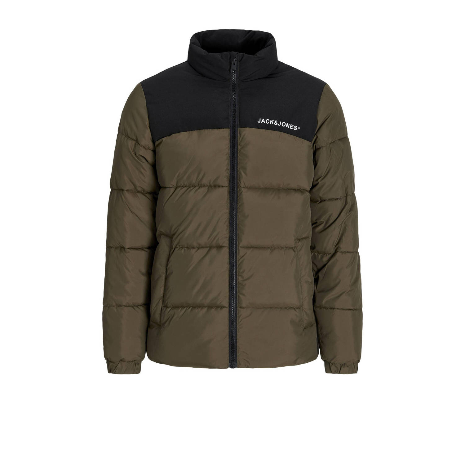 Jack & jones JUNIOR gewatteerde jas olijfgroen zwart Jongens Polyester Opstaande kraag 140