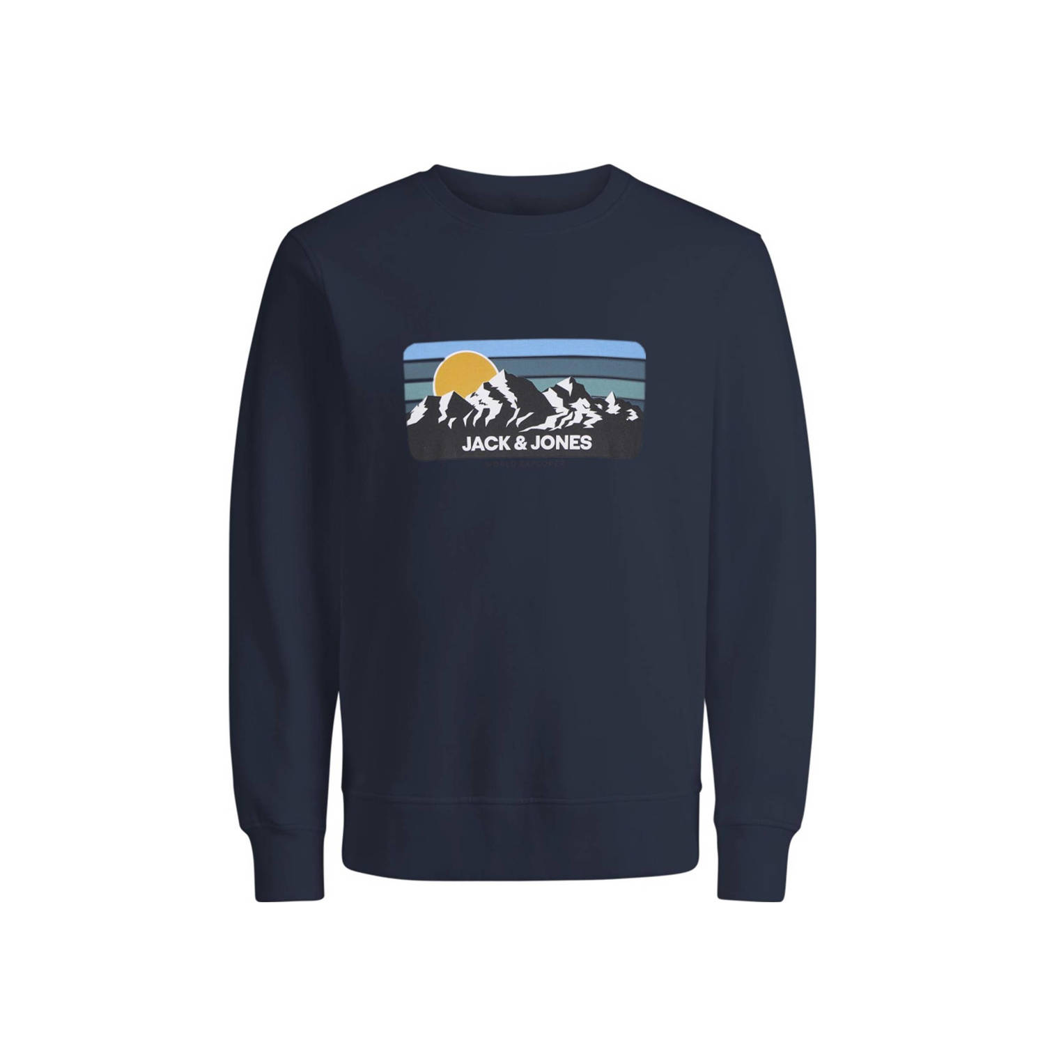 JACK & JONES JUNIOR sweater JJPEAK met printopdruk donkerblauw