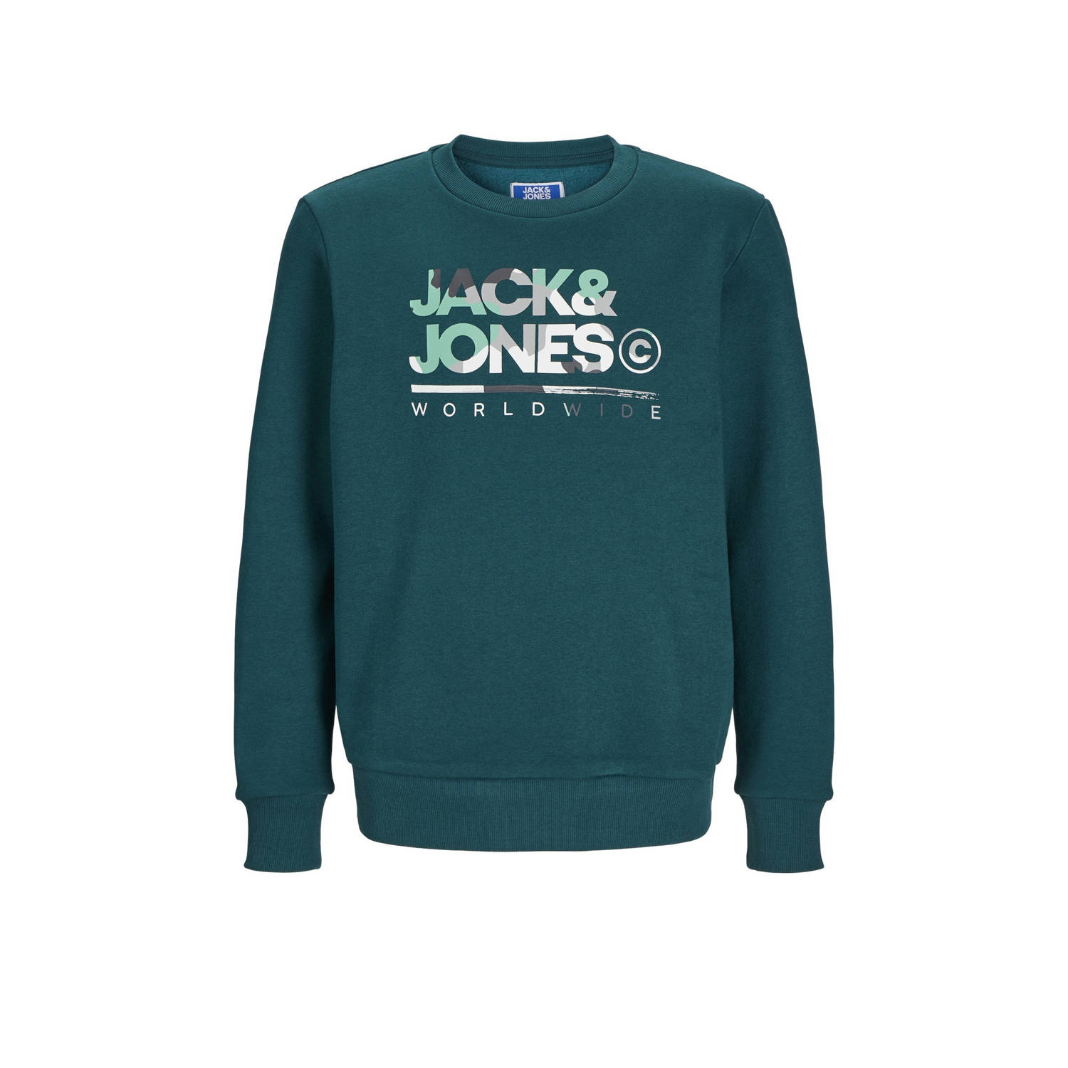 JACK & JONES JUNIOR sweater JJLUKE met logo donkergroen