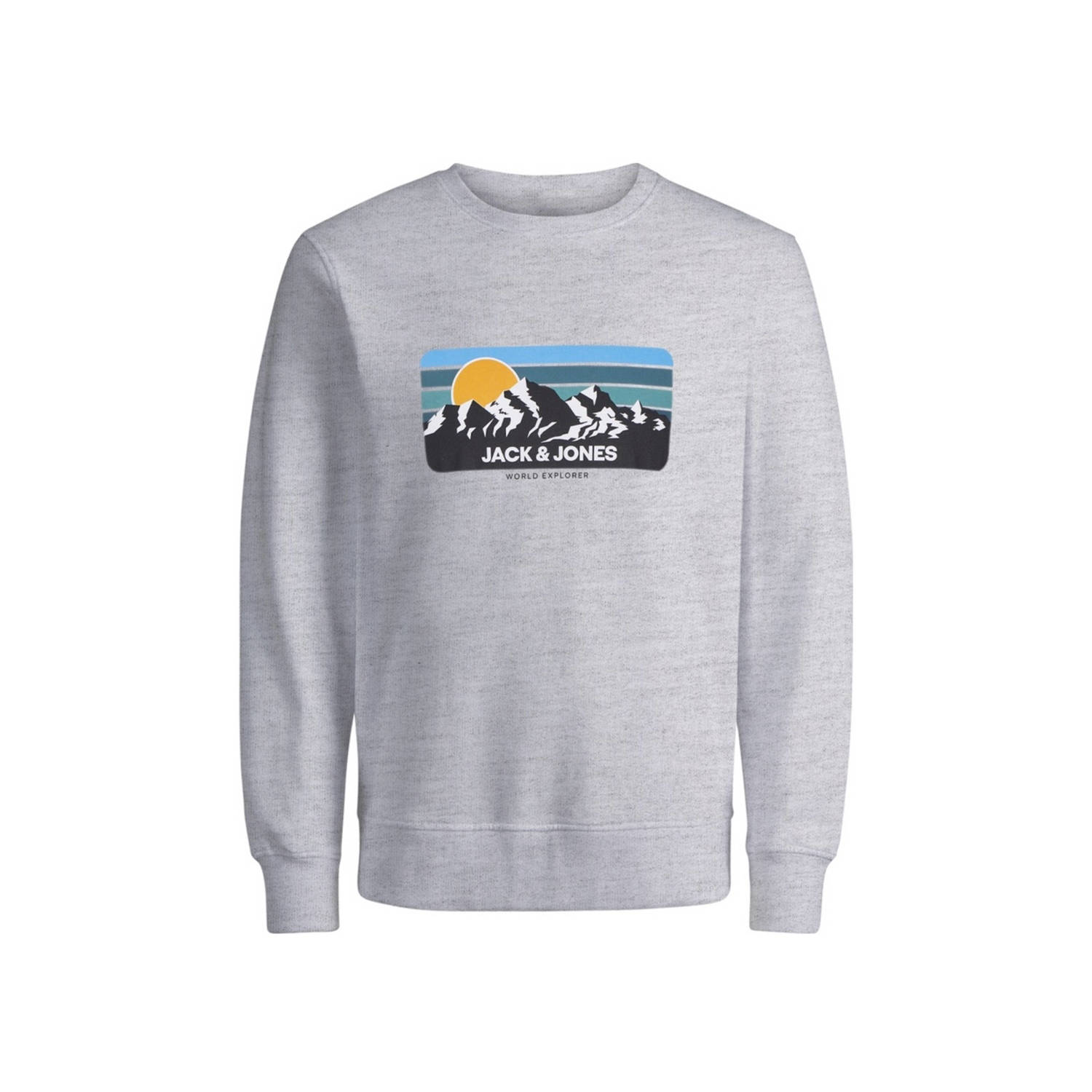JACK & JONES JUNIOR sweater JJPEAK met printopdruk lichtgrijs melange
